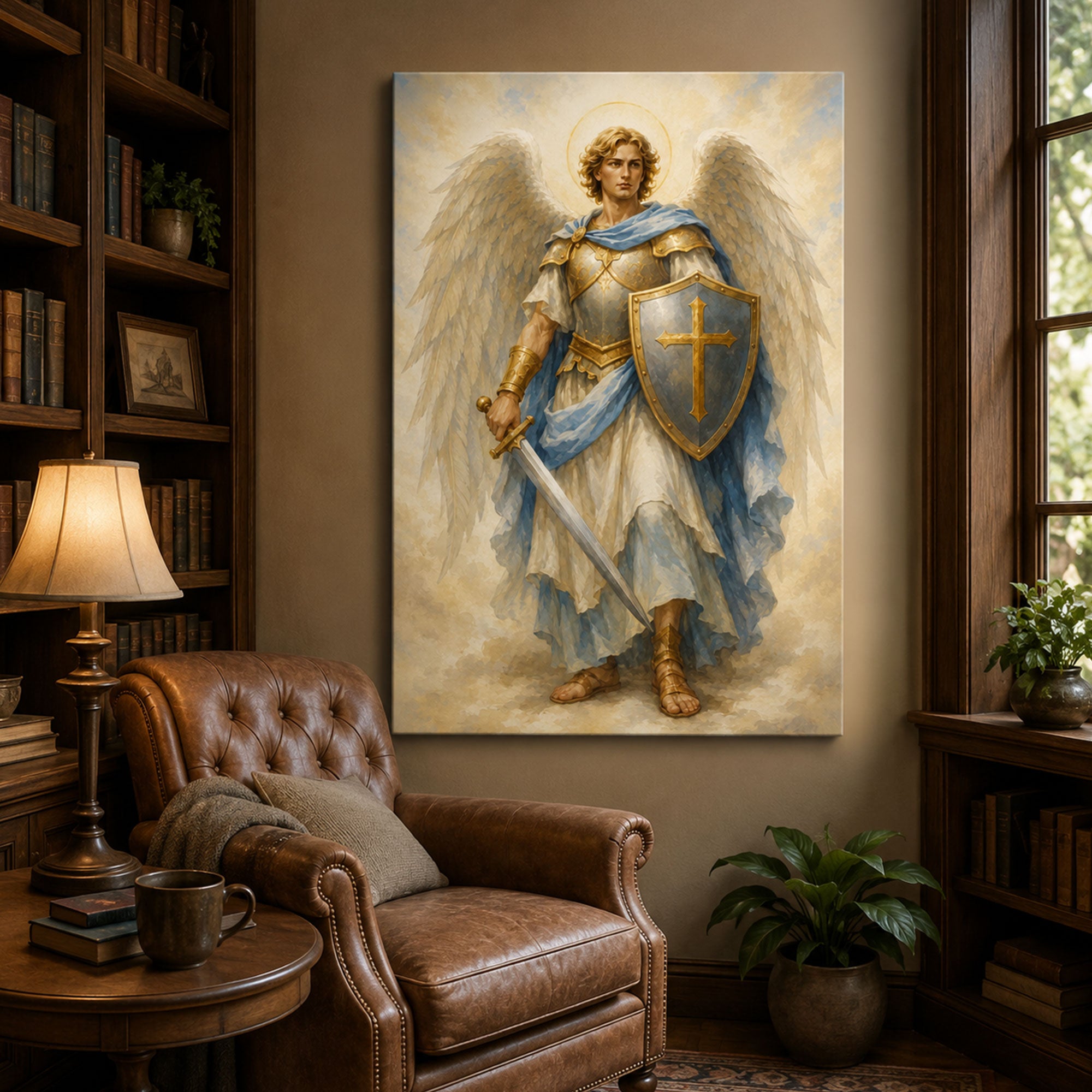 Saint Michael Archangel Canvas Print, Sword and Shield Catholic Wall Art, Guardian Faith Home Decor