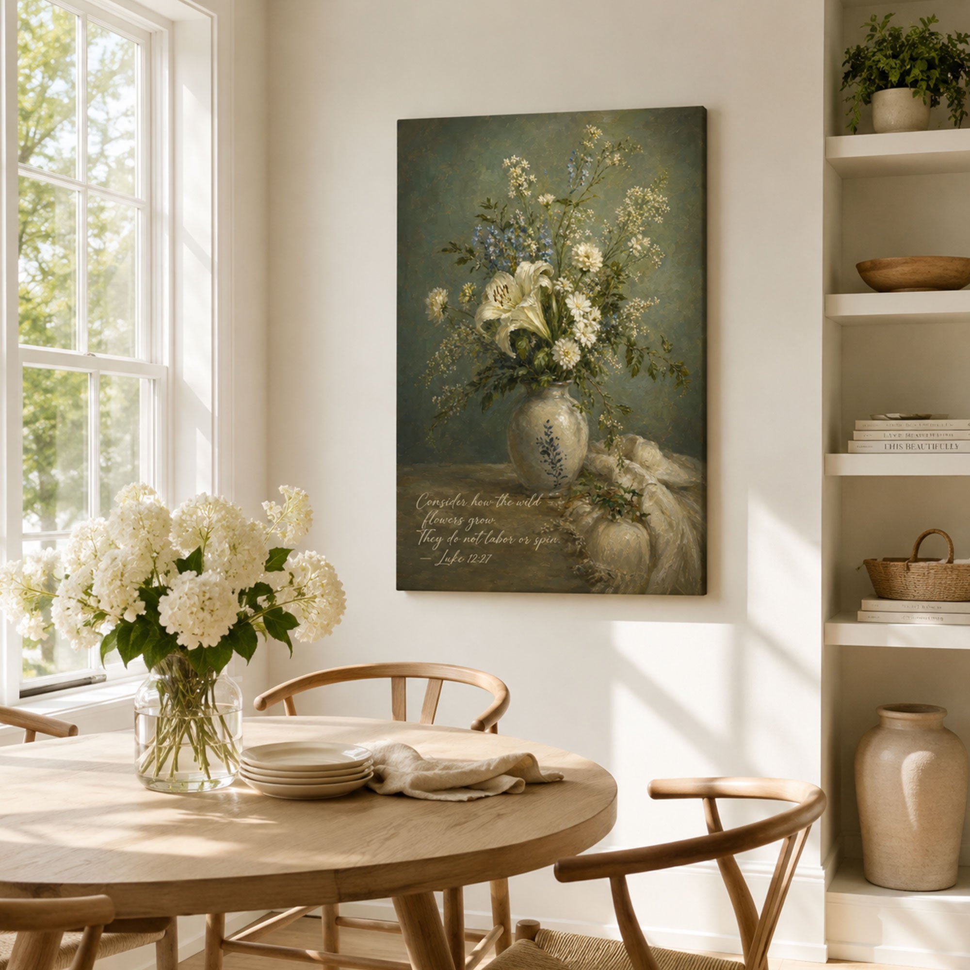Consider the Wildflowers Canvas Print, Luke 12:27 Christian Wall Decor, Bible Verse Faith Gift
