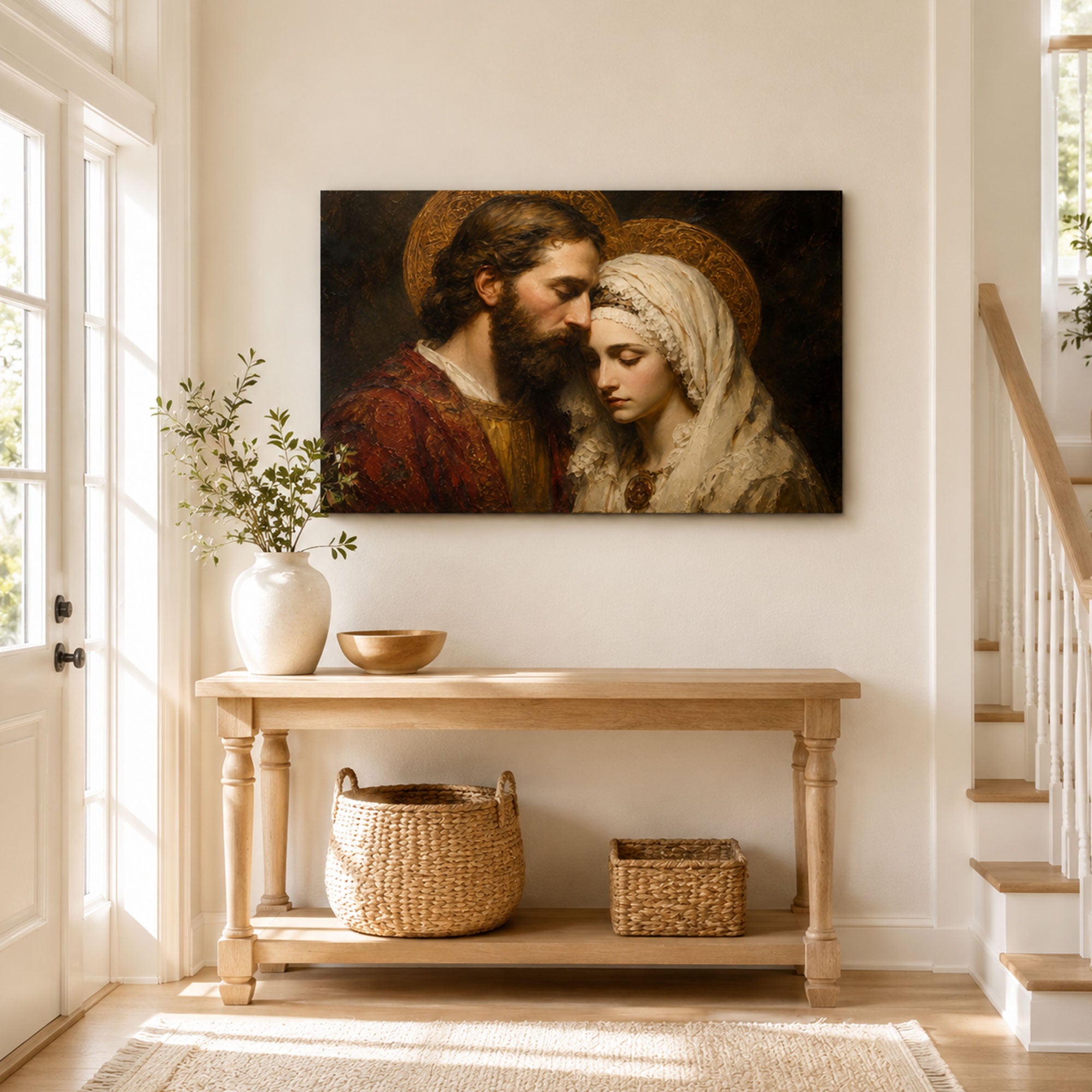 Saint Joseph and Virgin Mary Canvas Print, Holy Couple Catholic Wall Decor, Christian Faith Gift