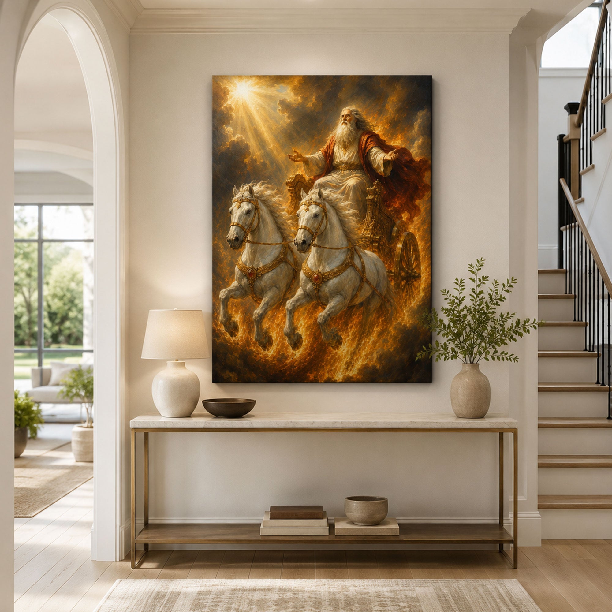 Elijah Taken Up to Heaven Canvas Print, Chariot of Fire 2 Kings 2:11 Christian Wall Decor, Faith Gift