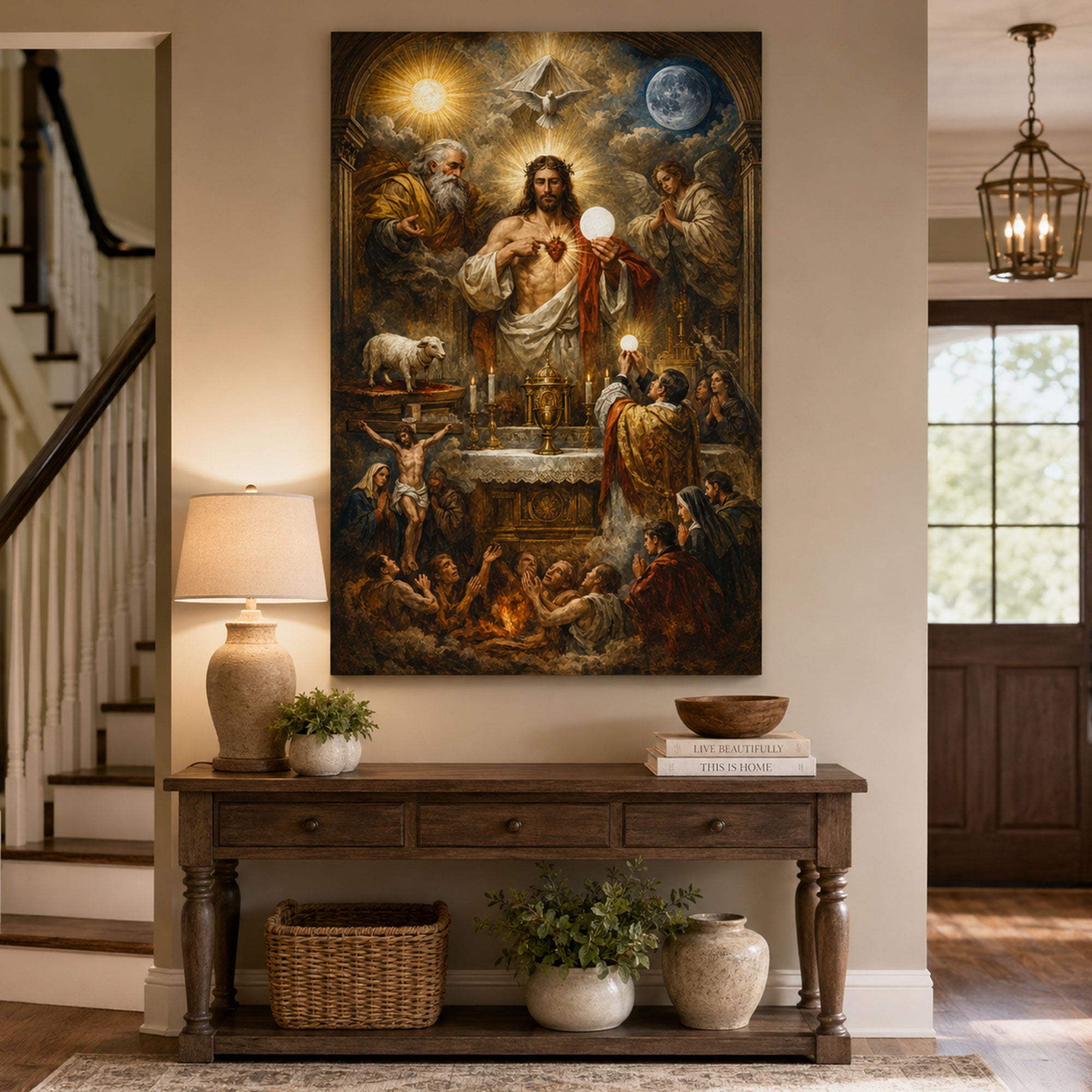 Jesus Christ Sacred Heart Wall Art, Catholic Canvas Print, Eucharistic Christian Faith Home Decor