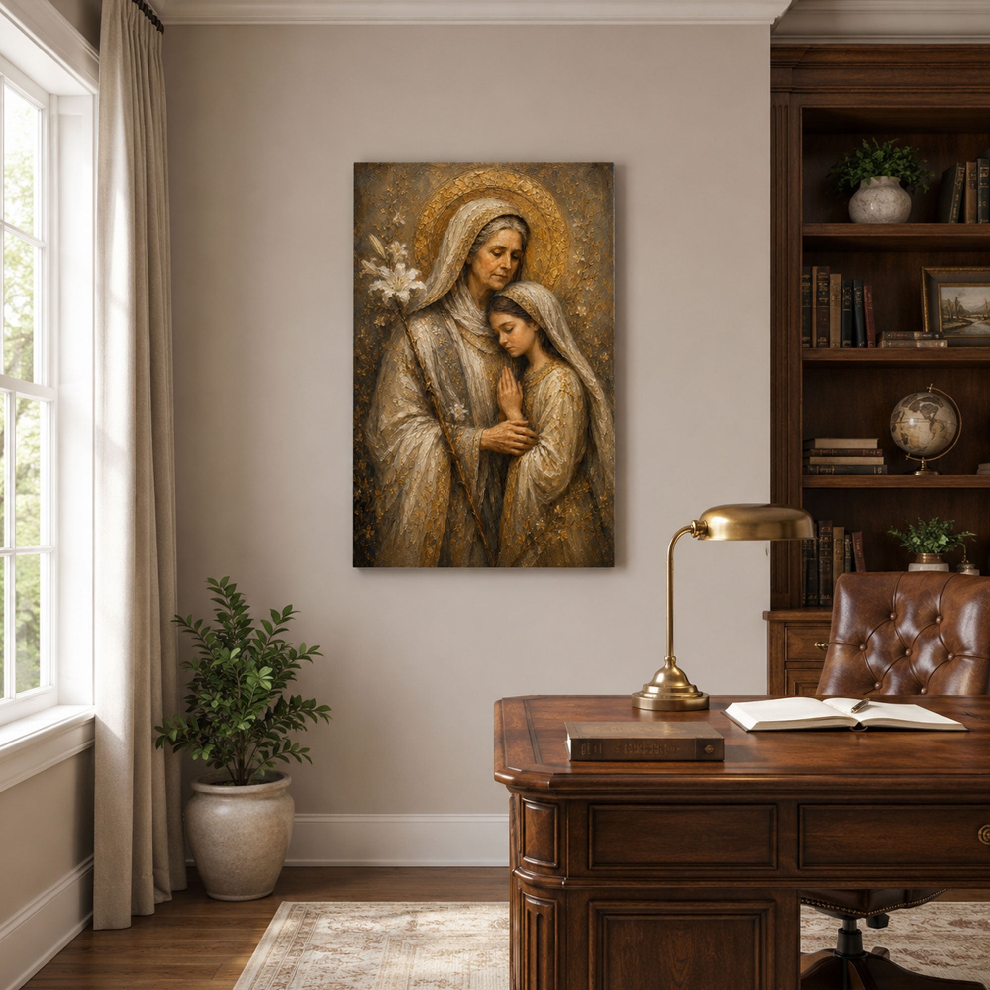 Saint Anne with Young Virgin Mary Canvas Print, Catholic Family Decor