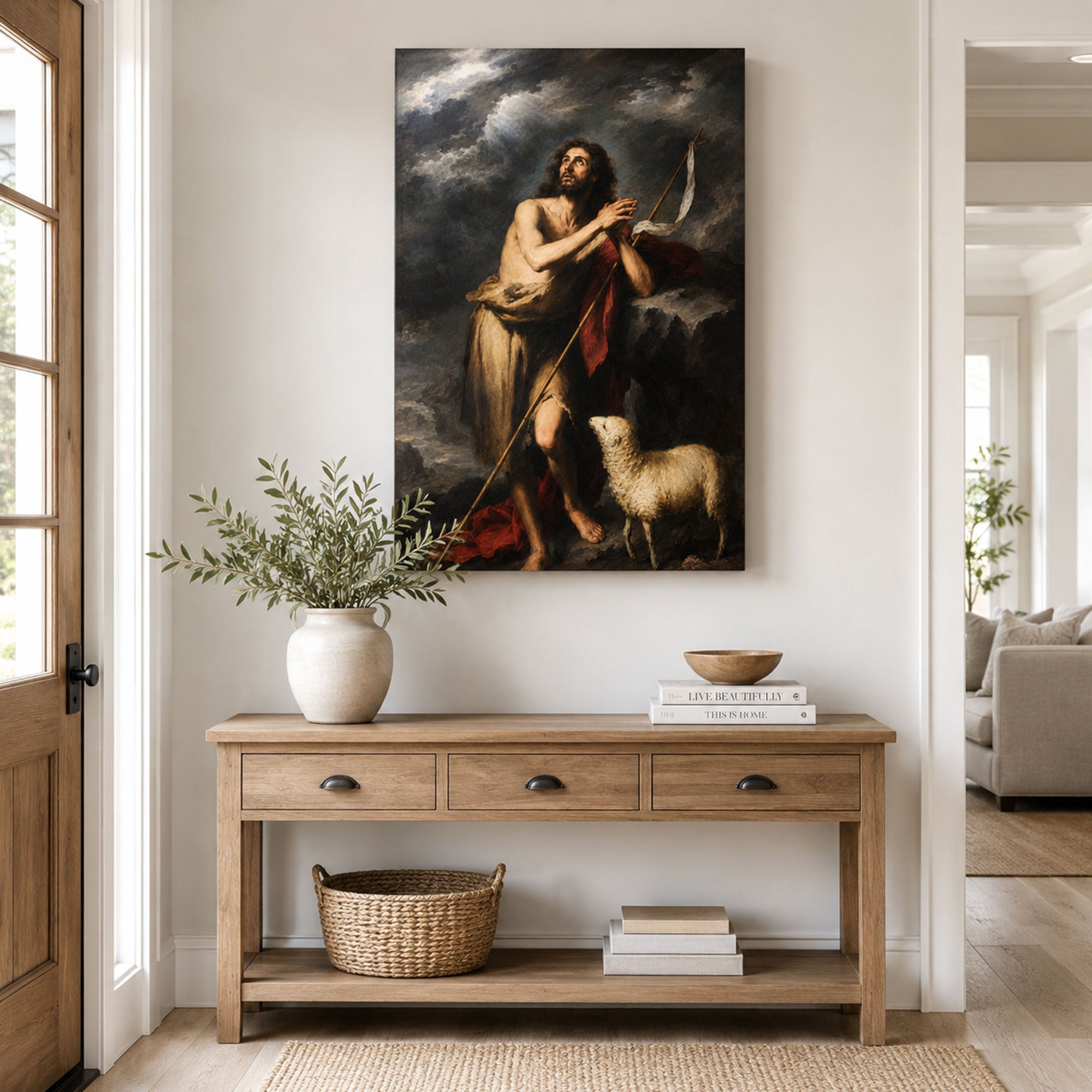Saint John the Baptist with Lamb Canvas Print, Catholic Wall Decor, Christian Faith Gift