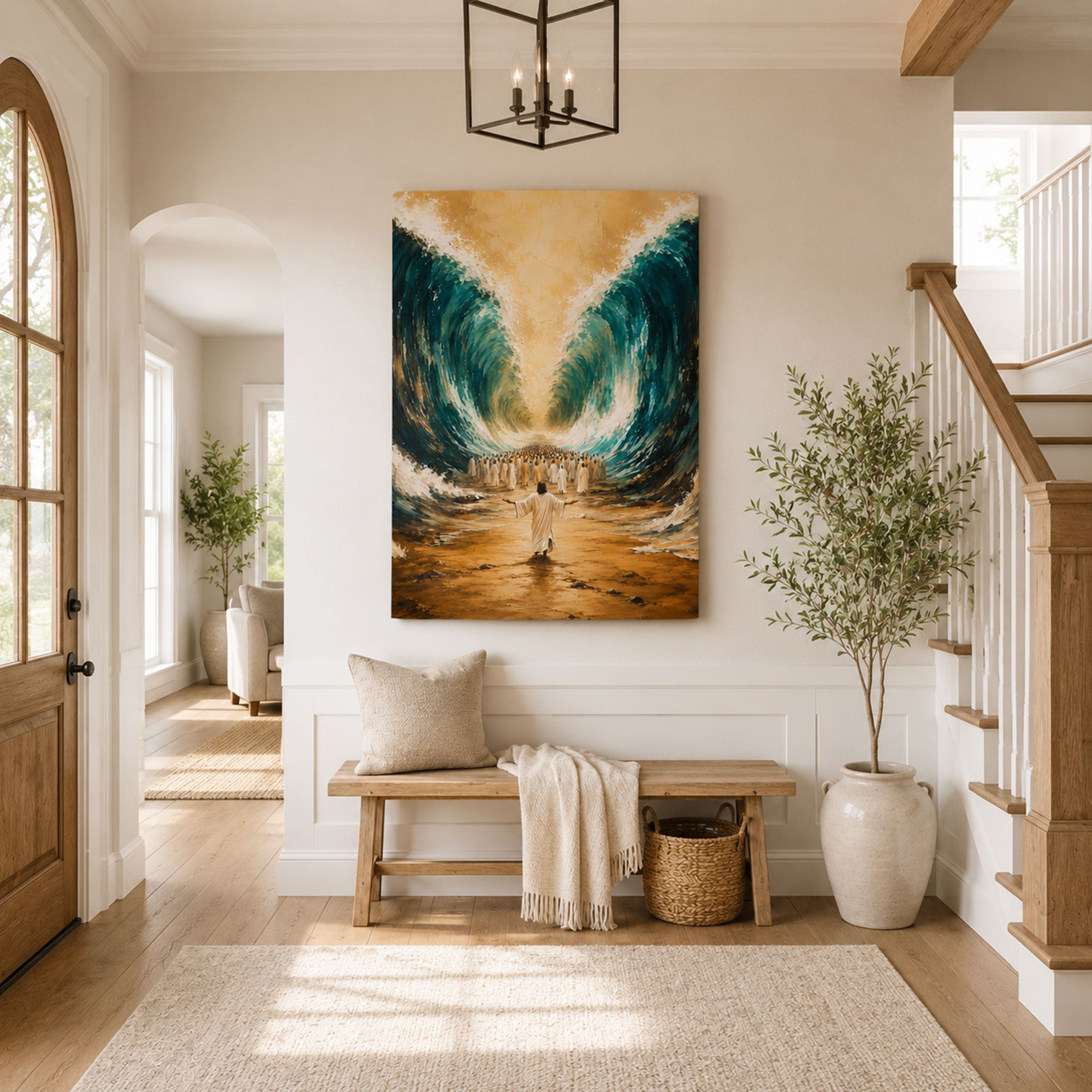 Moses Parting the Red Sea Canvas Print, Biblical Christian Wall Art, Exodus Faith Home Decor