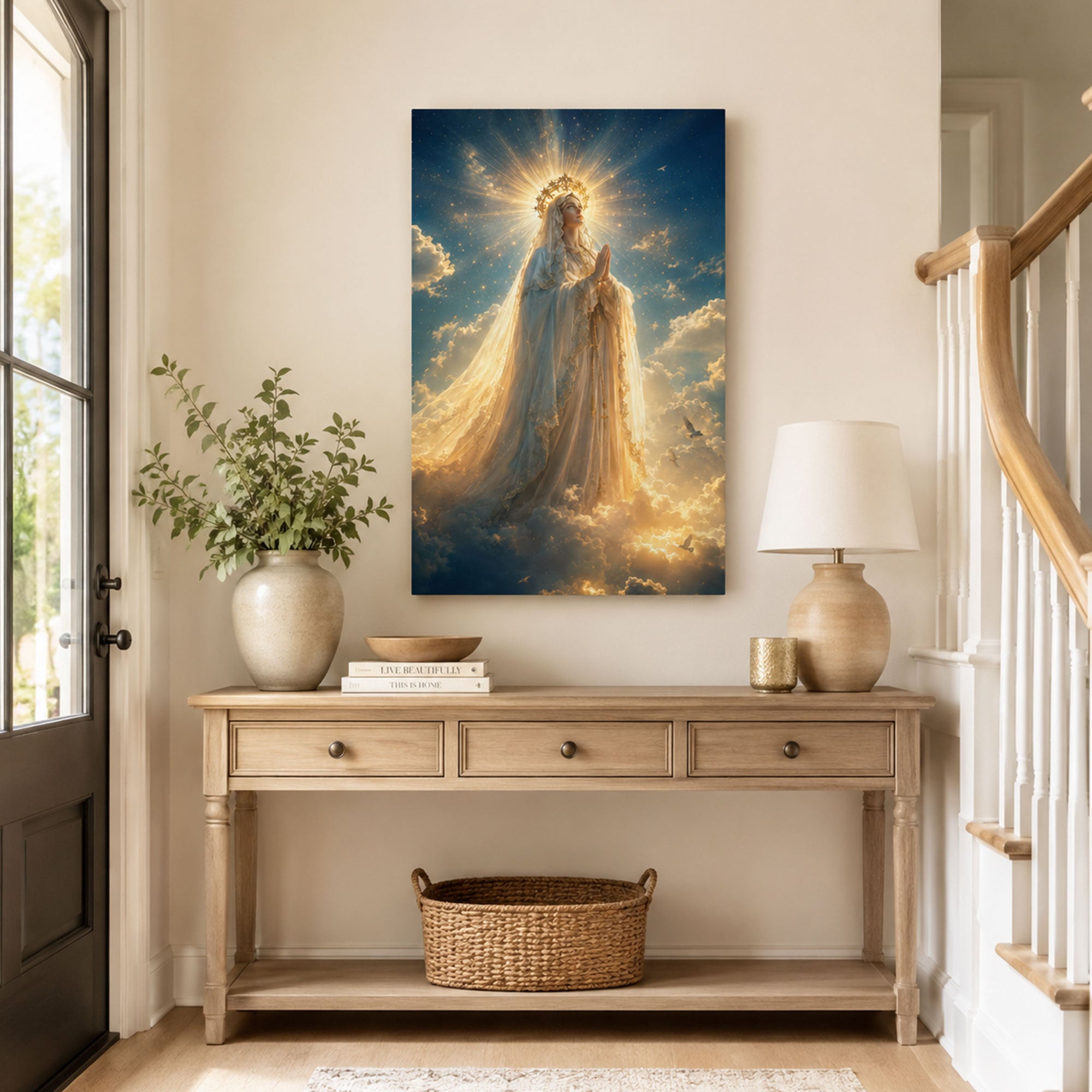 Queen of Heaven Virgin Mary Canvas Print, Catholic Home Decor