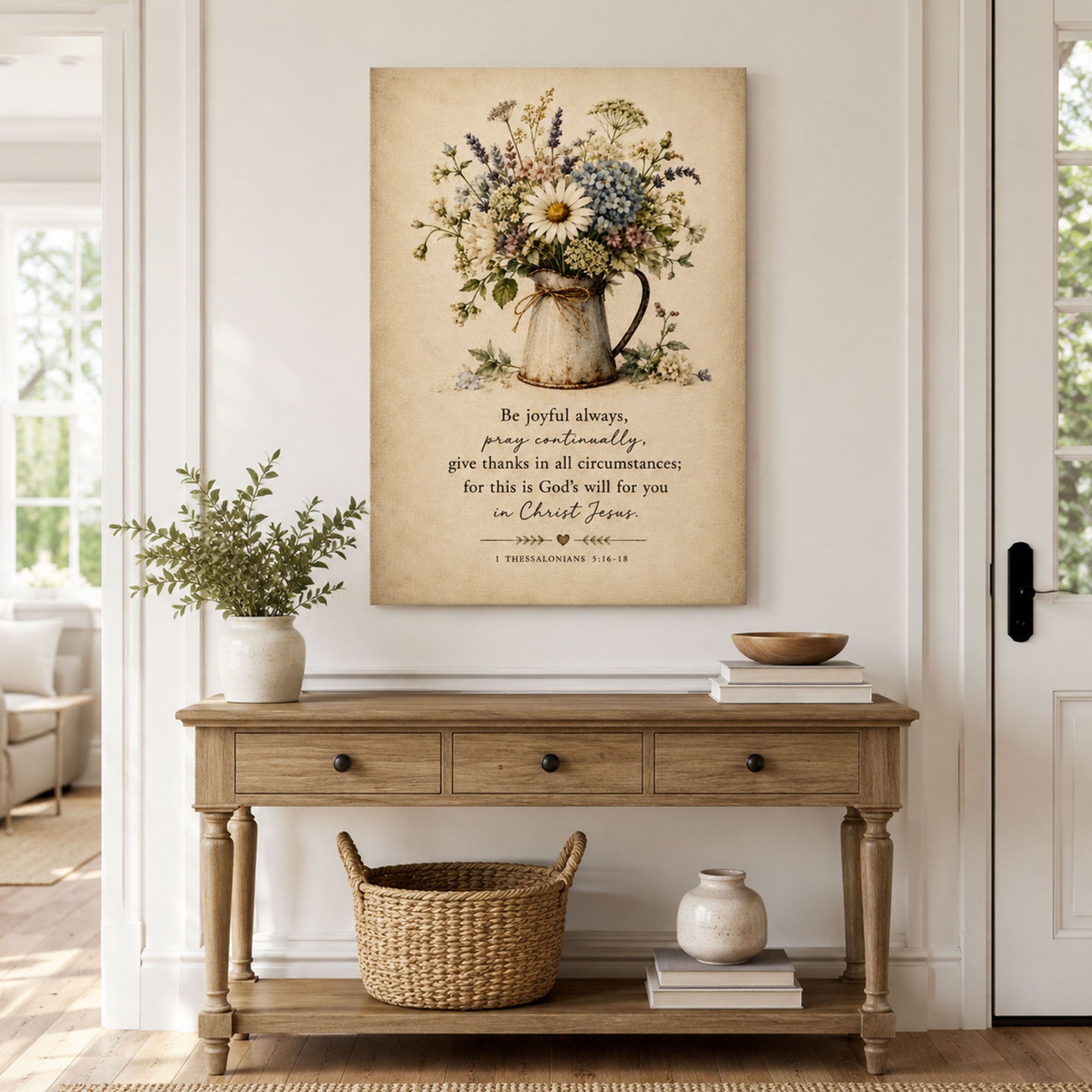 1 Thessalonians 5:16 18 Canvas Print, Joyful Prayer Floral Christian Home Decor