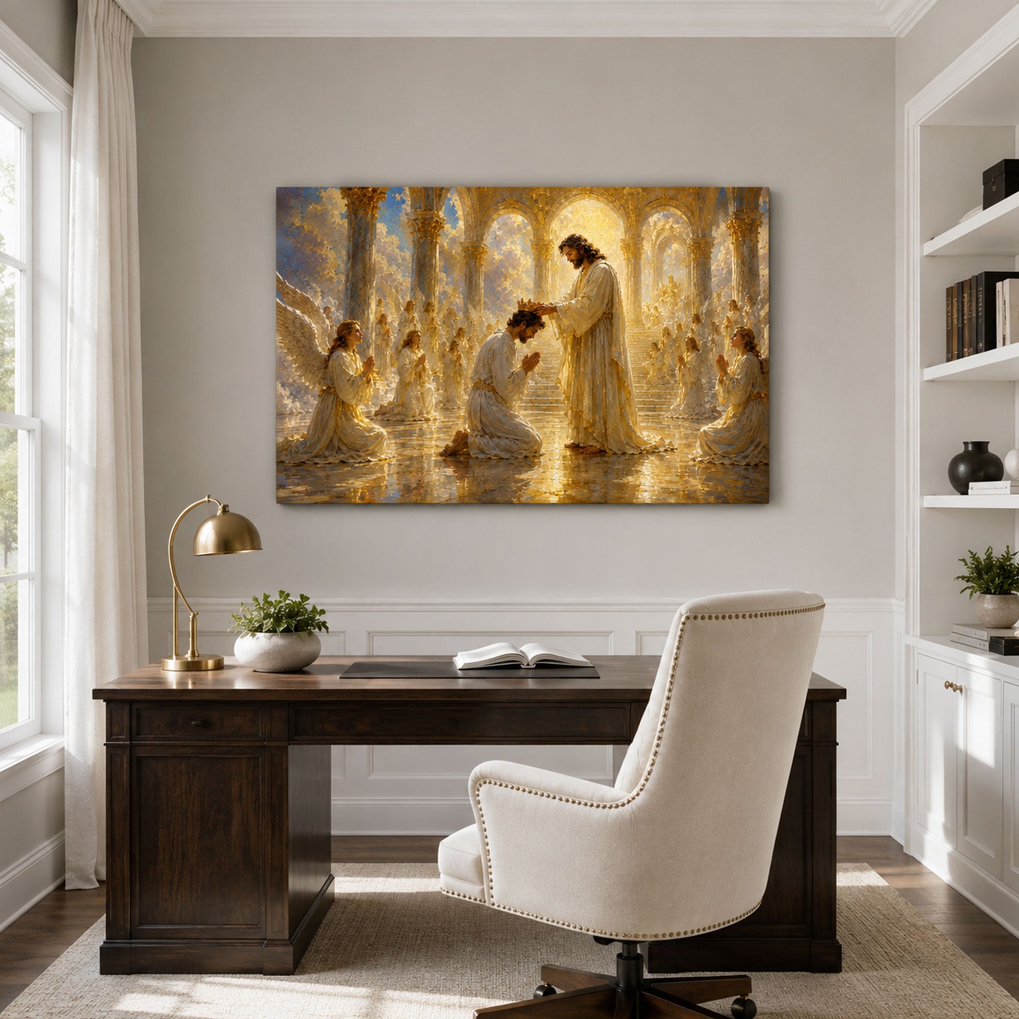 Jesus Crowning the Faithful Canvas Print, Crown of Life Christian Wall Decor, Faith Gift