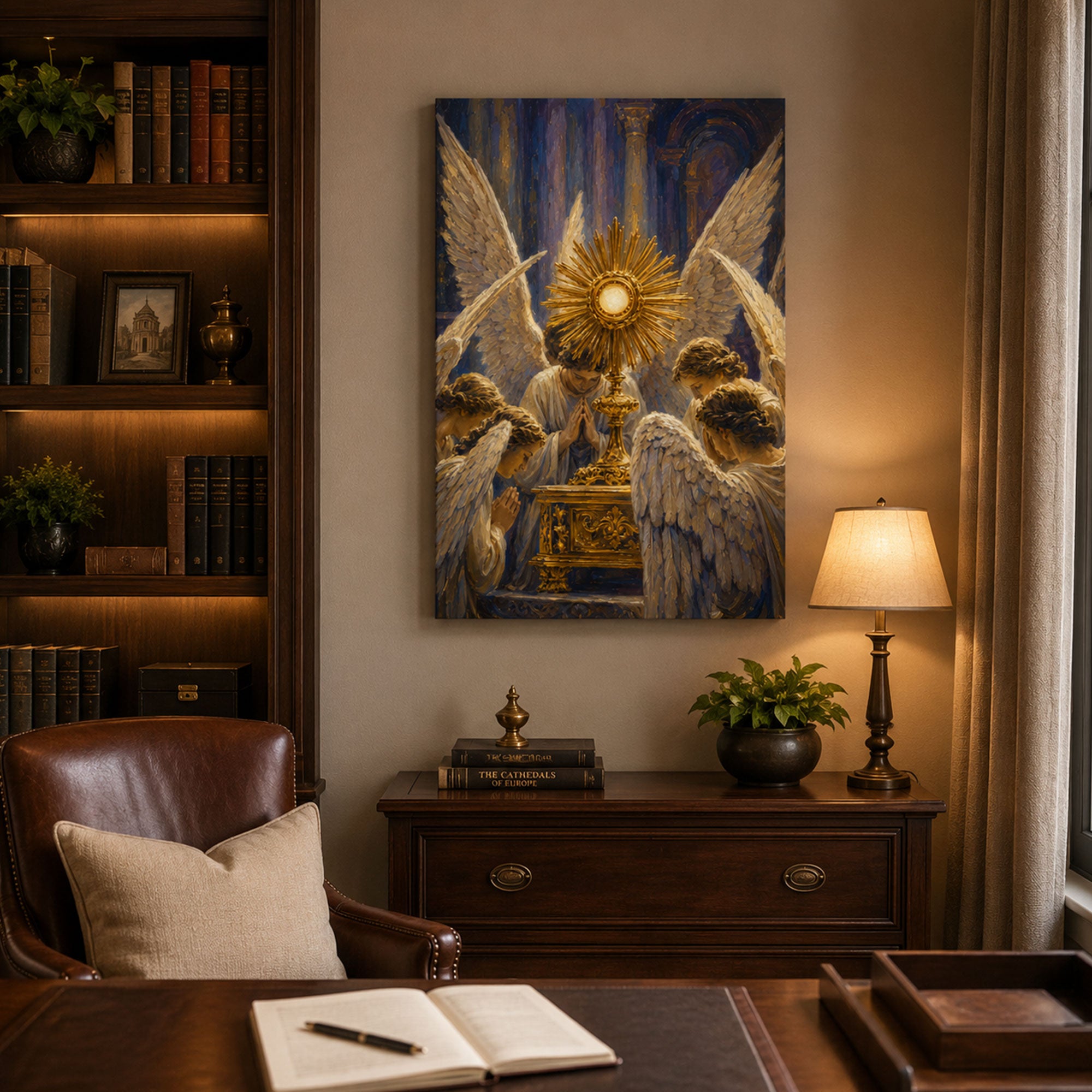 Eucharistic Adoration Angels Canvas Print, Holy Eucharist Catholic Wall Art, Faith Home Decor Gift