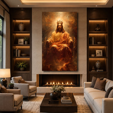 Jesus is King Wall Art, Regal Jesus Christ Wall Art Print, Golden Crown, Religious Canvas