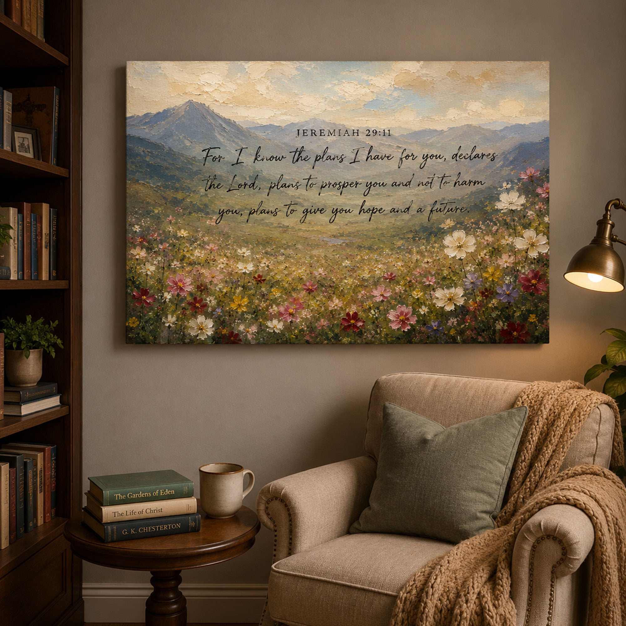 Jeremiah 29:11 Canvas Print, For I Know the Plans Christian Scripture Wall Art, Hope and Future Home Decor