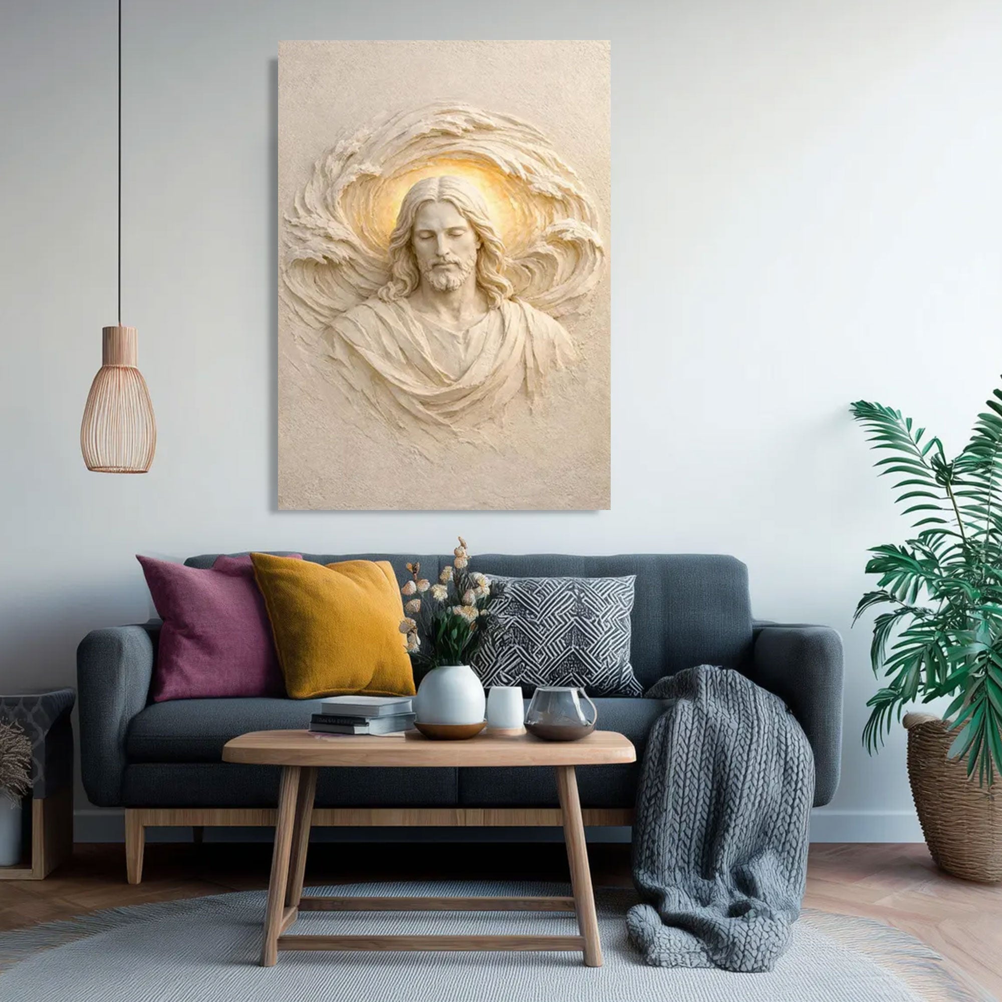 Serene Jesus Christ Canvas Print, Religious Sculpture Style Wall Art, Spiritual Christian Home Decor, Inspirational Faith Gift, Sacred Wall Hanging