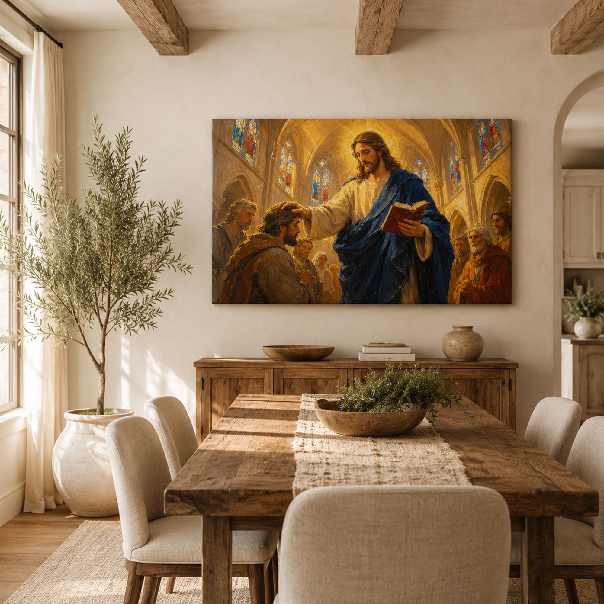 Jesus Blessing a Kneeling Man Canvas Print, Christian Home Decor