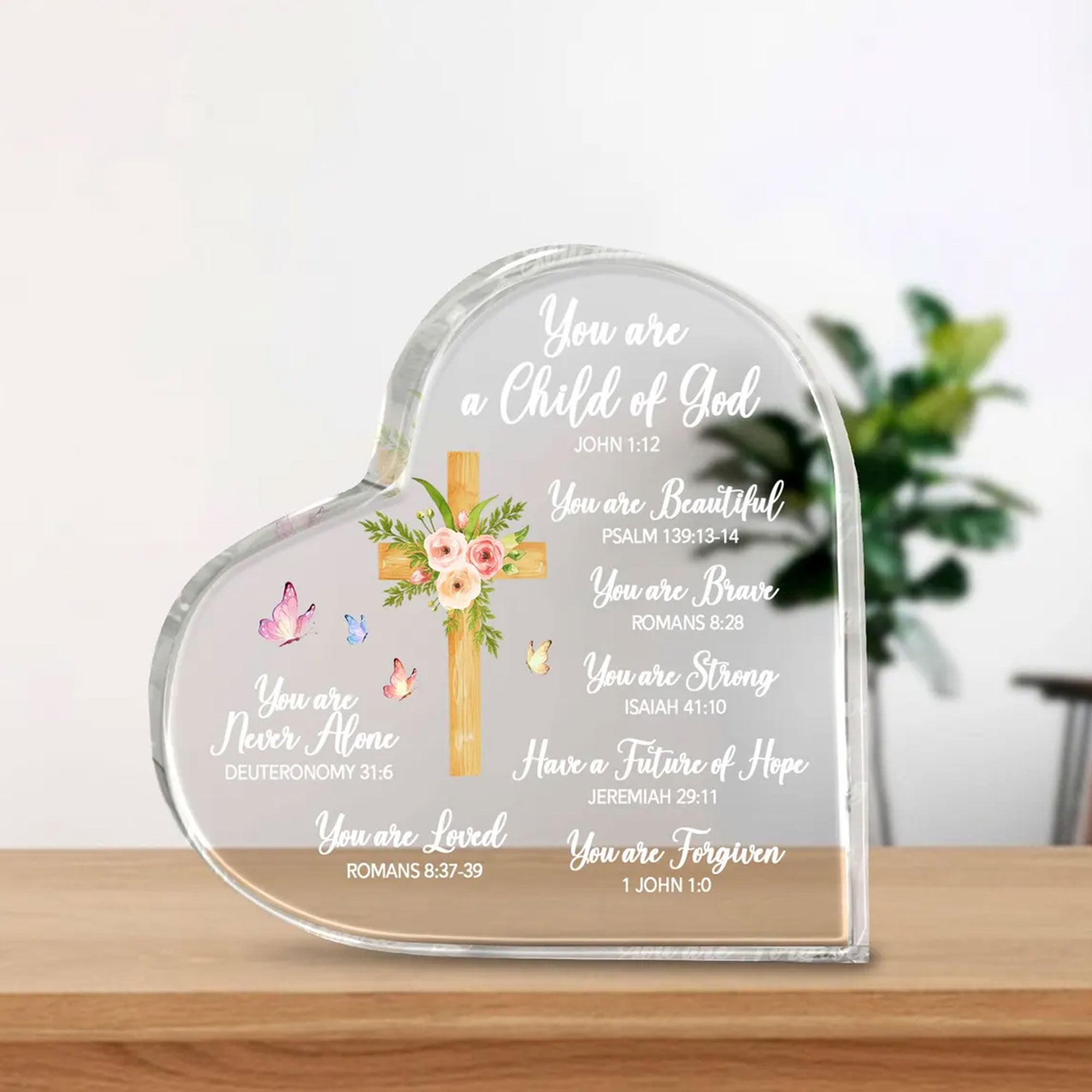 You Are a Child of God Heart Acrylic Plaque, Christian Scripture Gift, 2D Flat Faith Table Decor