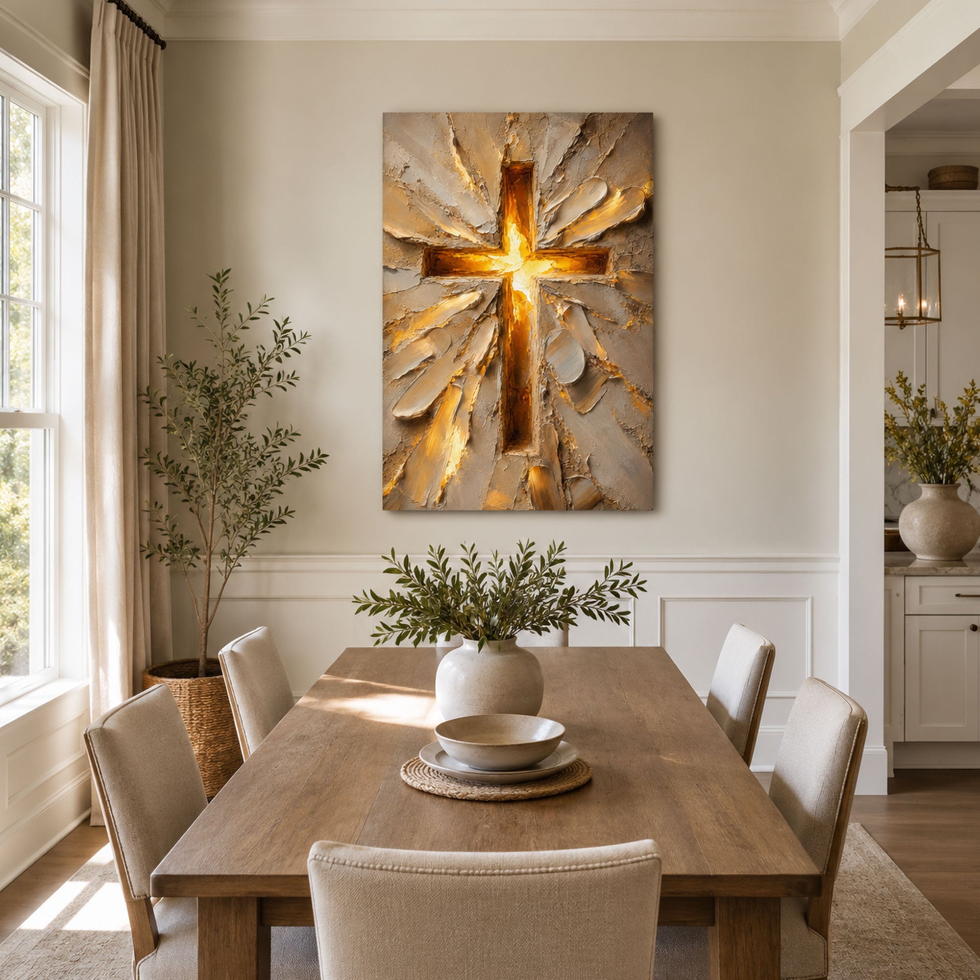 Glowing Cross Canvas Print, Light of Christ Christian Wall Decor, Faith and Hope Gift