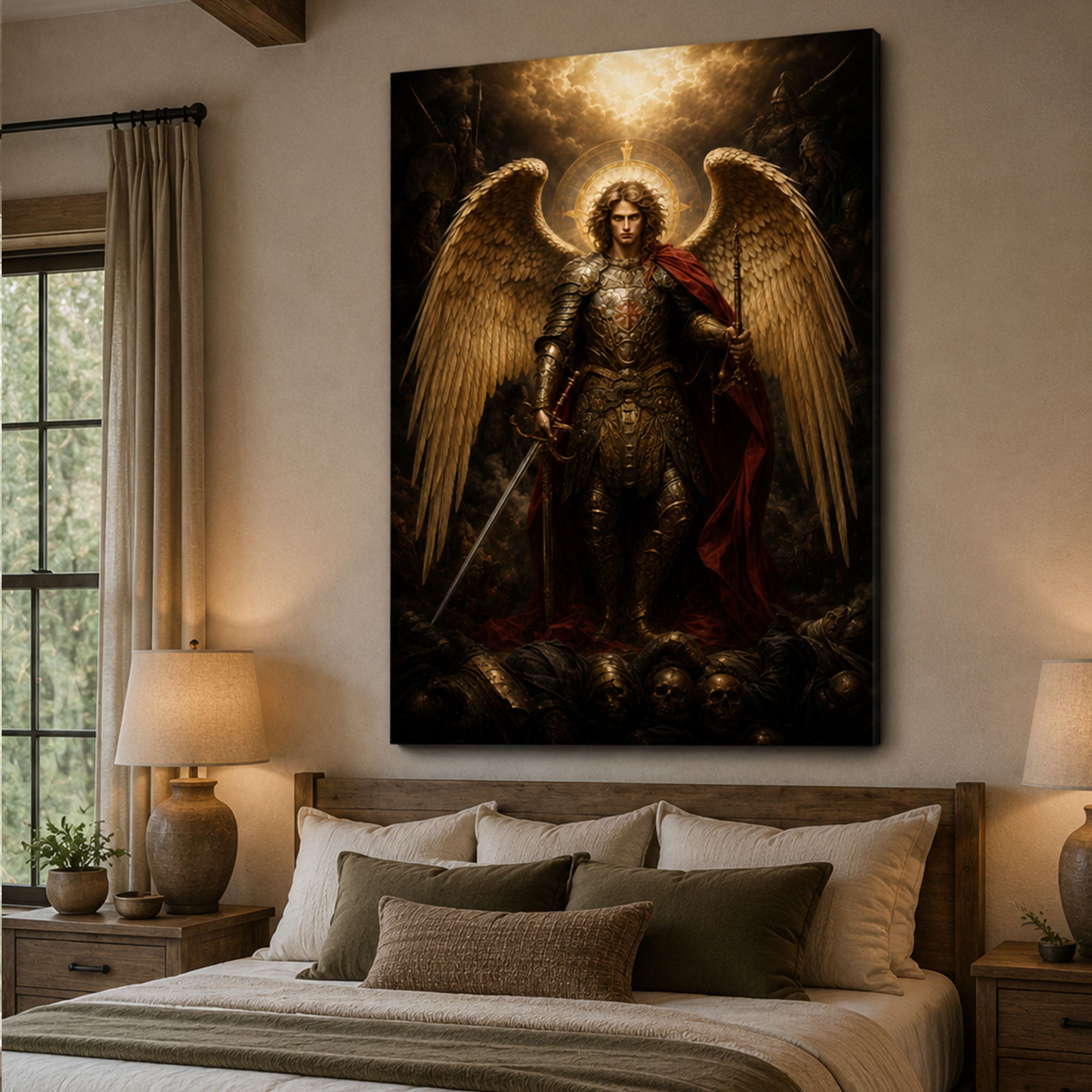 Saint Michael Defeating Evil Canvas Print, Catholic Archangel Wall Art, Faith Home Decor Gift