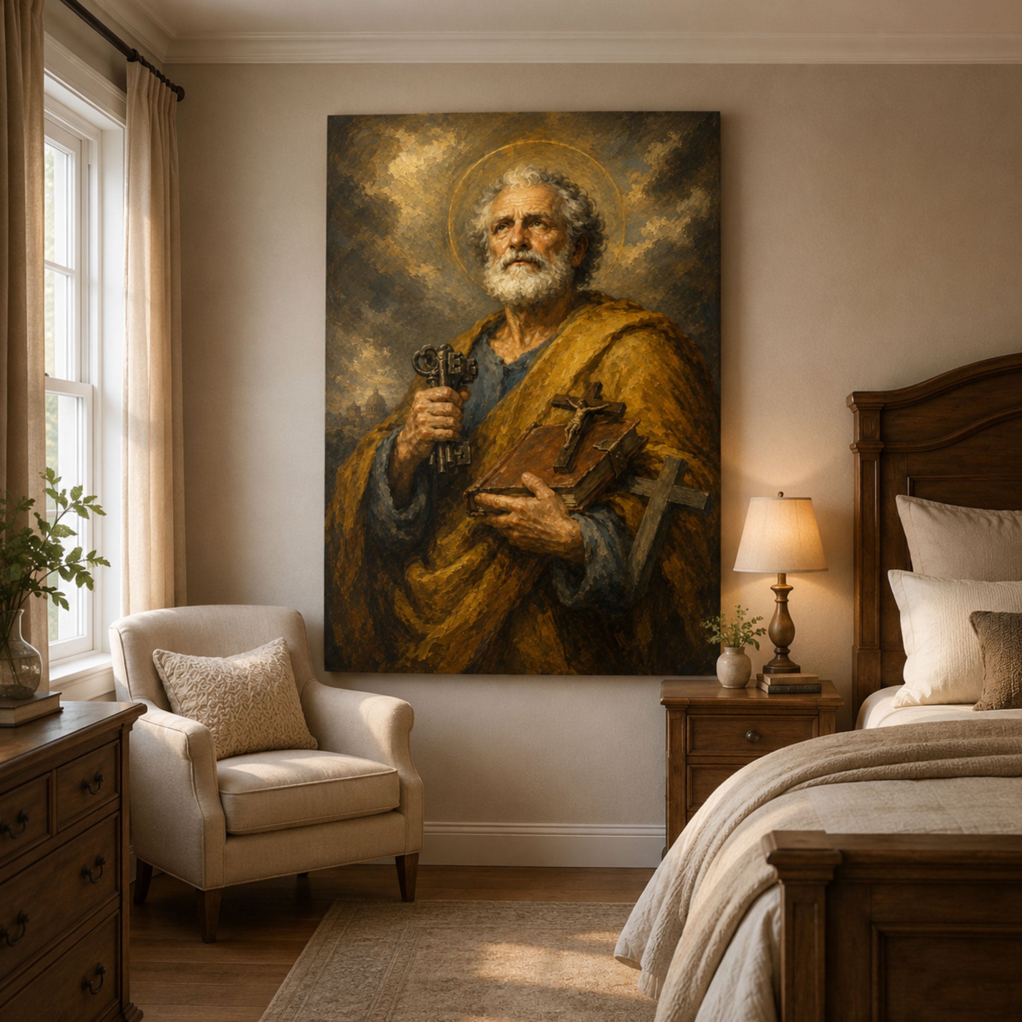 Saint Peter with Keys Canvas Print, Catholic Apostle Wall Art, Faith Home Decor Gift