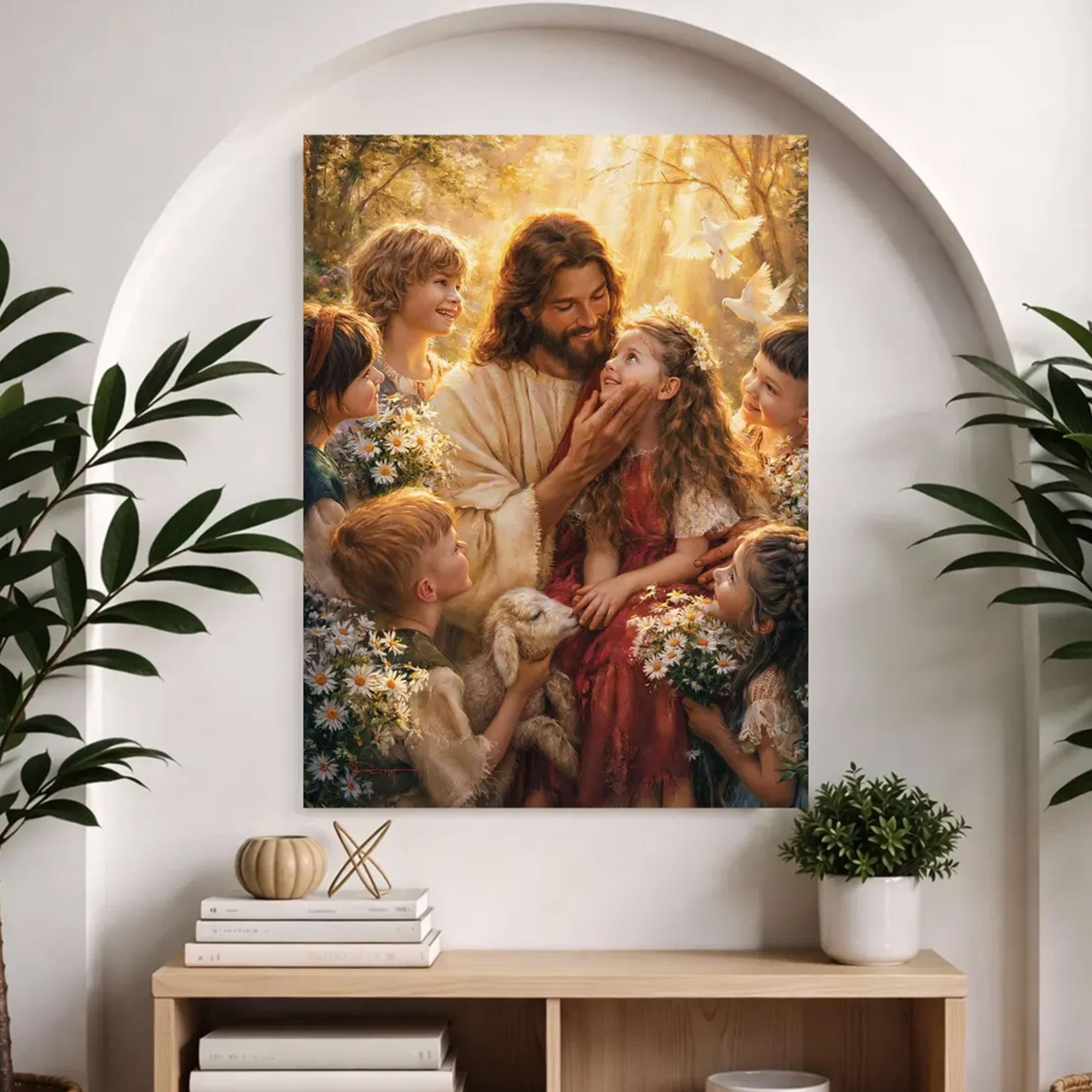 Jesus with Children Canvas Art Christian Faith Wall Decor Let the Little Children Come Painting