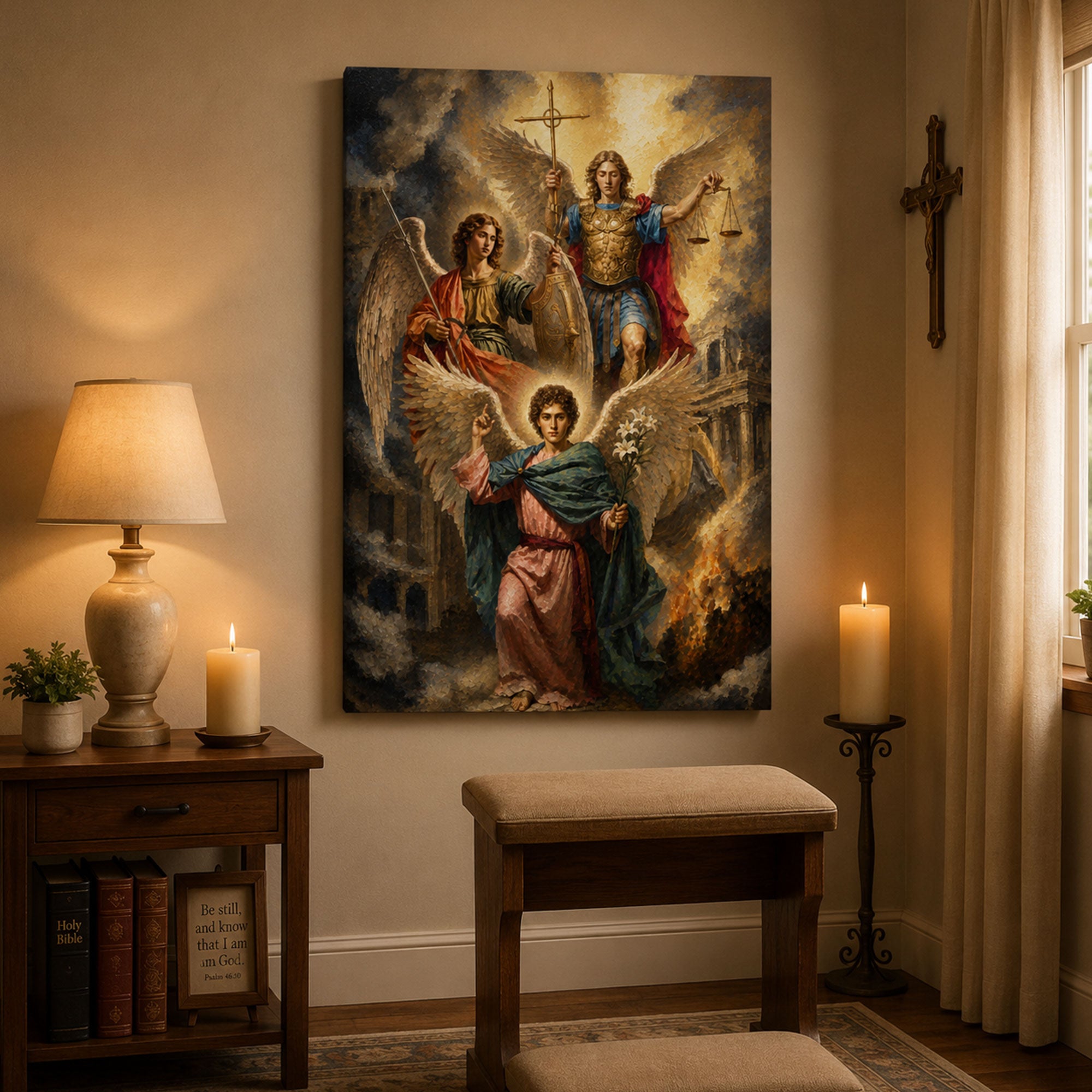 Three Archangels Canvas Print, St Michael Gabriel Raphael Catholic Wall Art, Faith Home Decor Gift