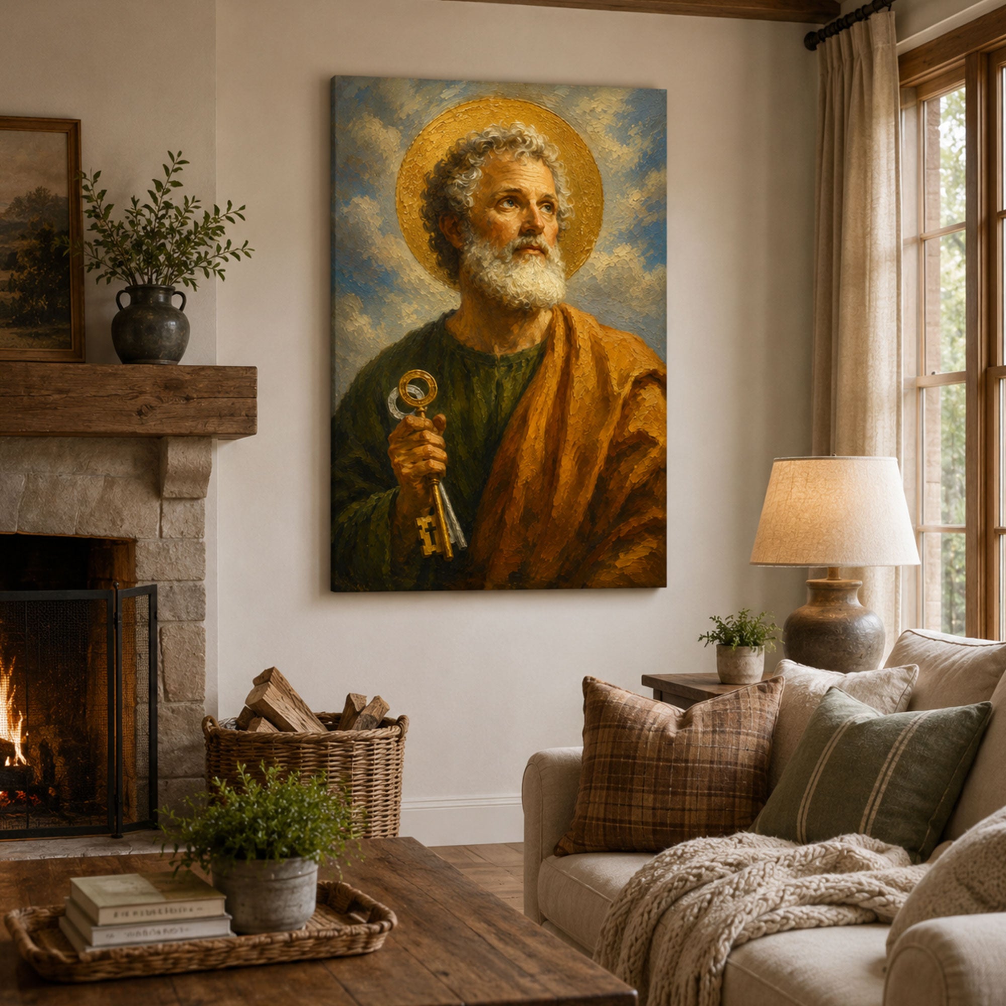 Saint Peter with Keys Canvas Print, Catholic Apostle Wall Art, Faith Home Decor Gift