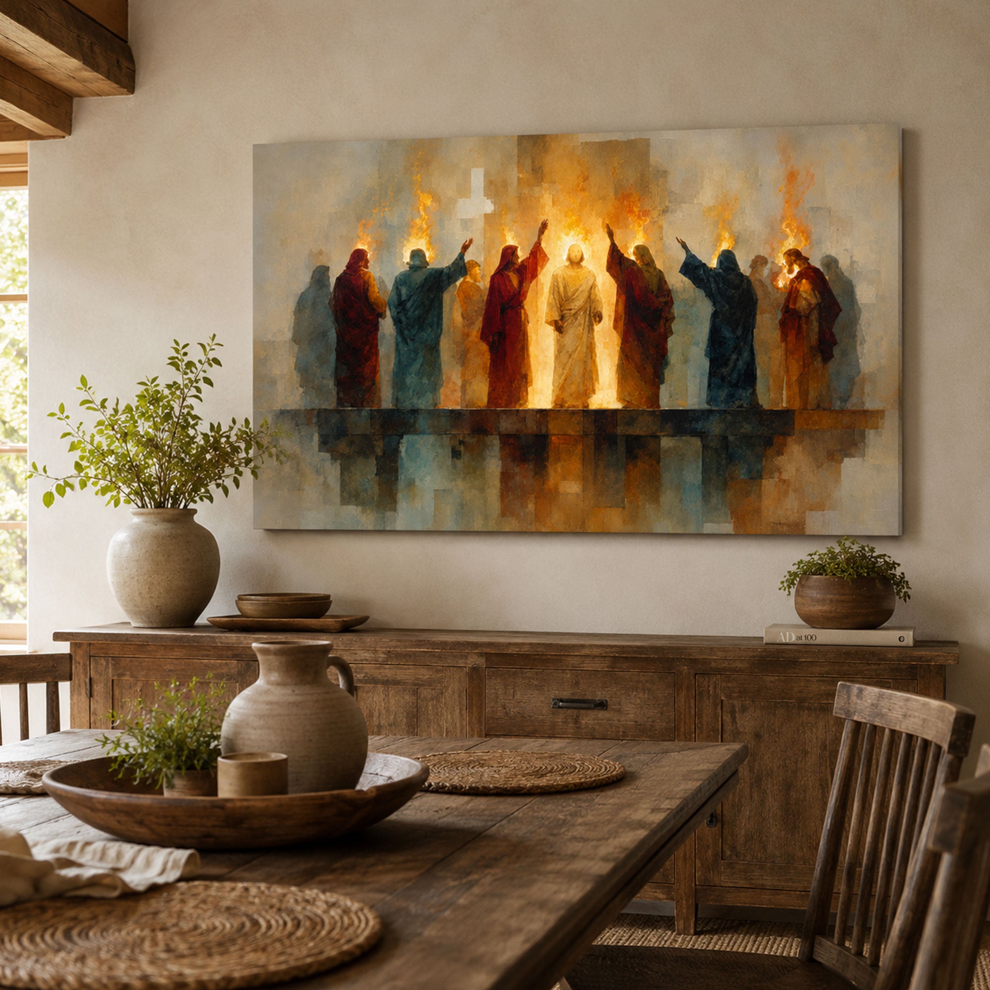 Pentecost Holy Spirit Tongues of Fire Watercolor Canvas Print, Christian Wall Art, Inspirational Faith Decor