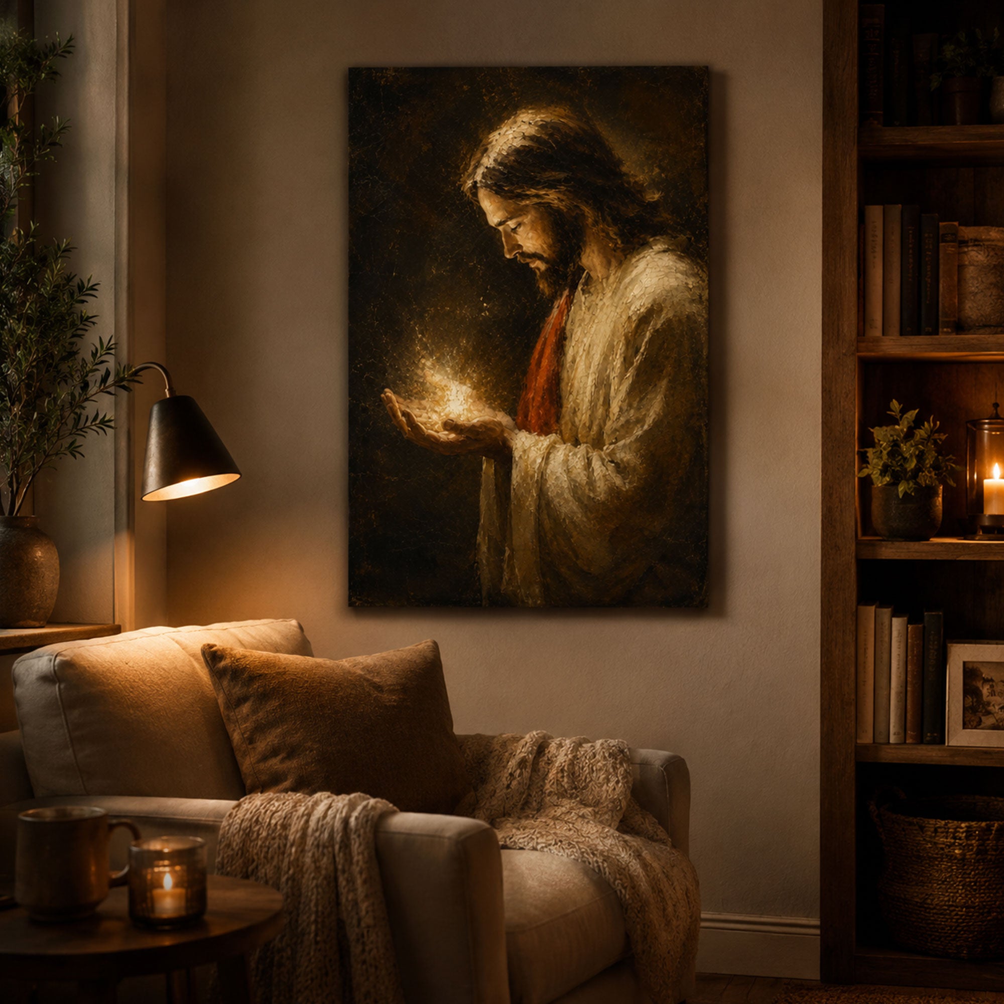 Jesus Holding Divine Light Canvas Print, Light of the World Christian Wall Art, Faith Home Decor