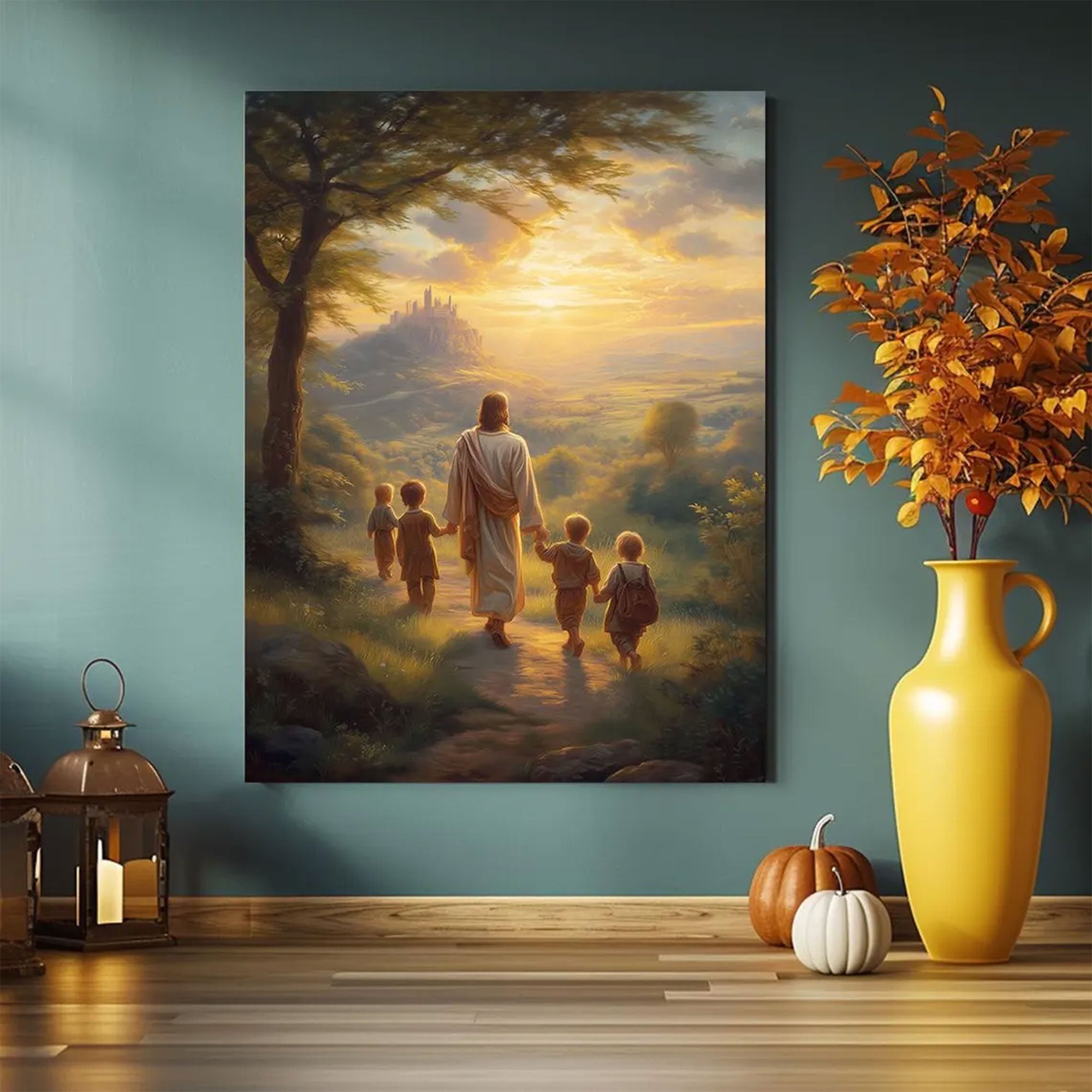 Jesus With Children Canvas Wall Art, Christian Faith Decor, Religious Home Artwork