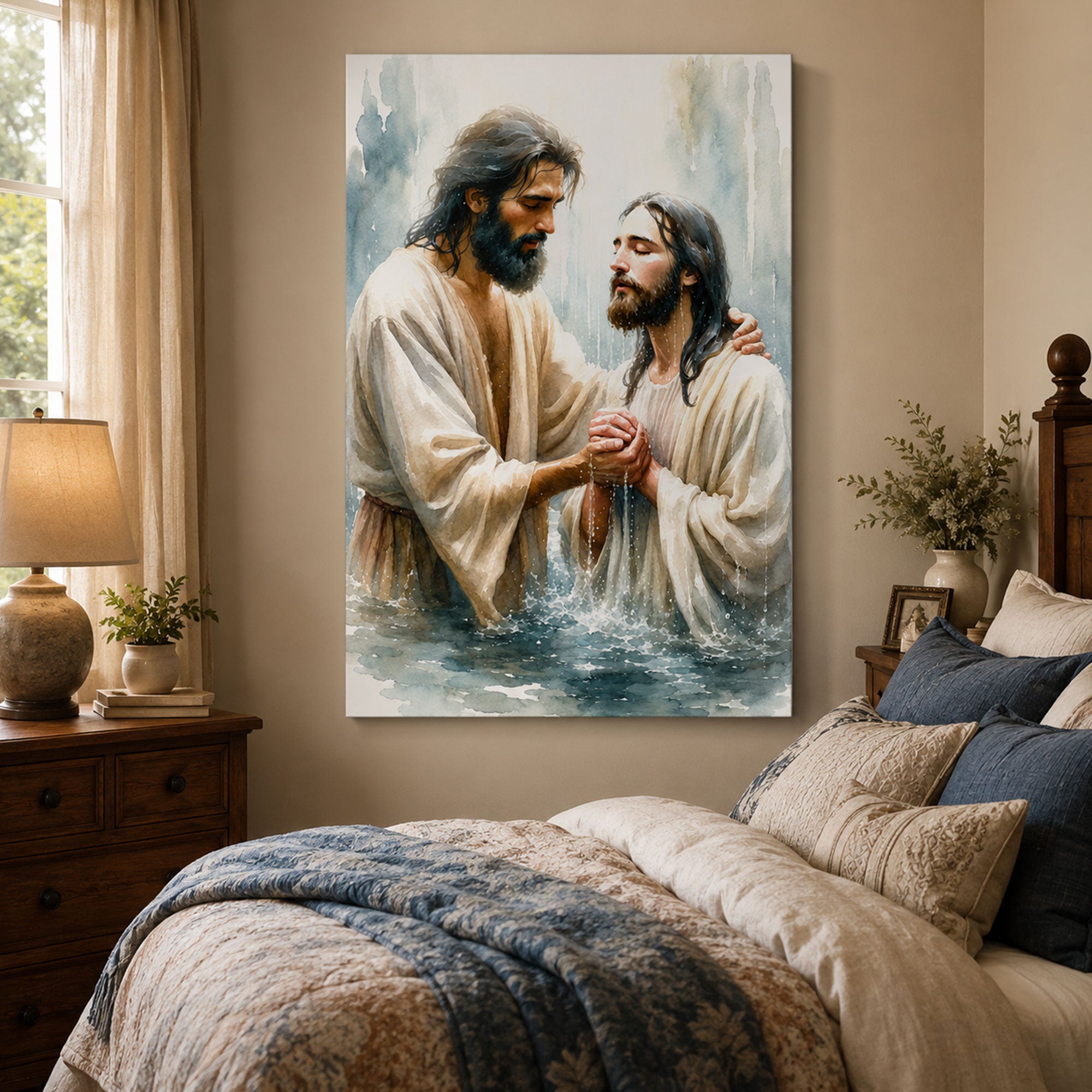 Baptism of Jesus Canvas Print, Catholic Christian Wall Art, Faith Home Decor Gift