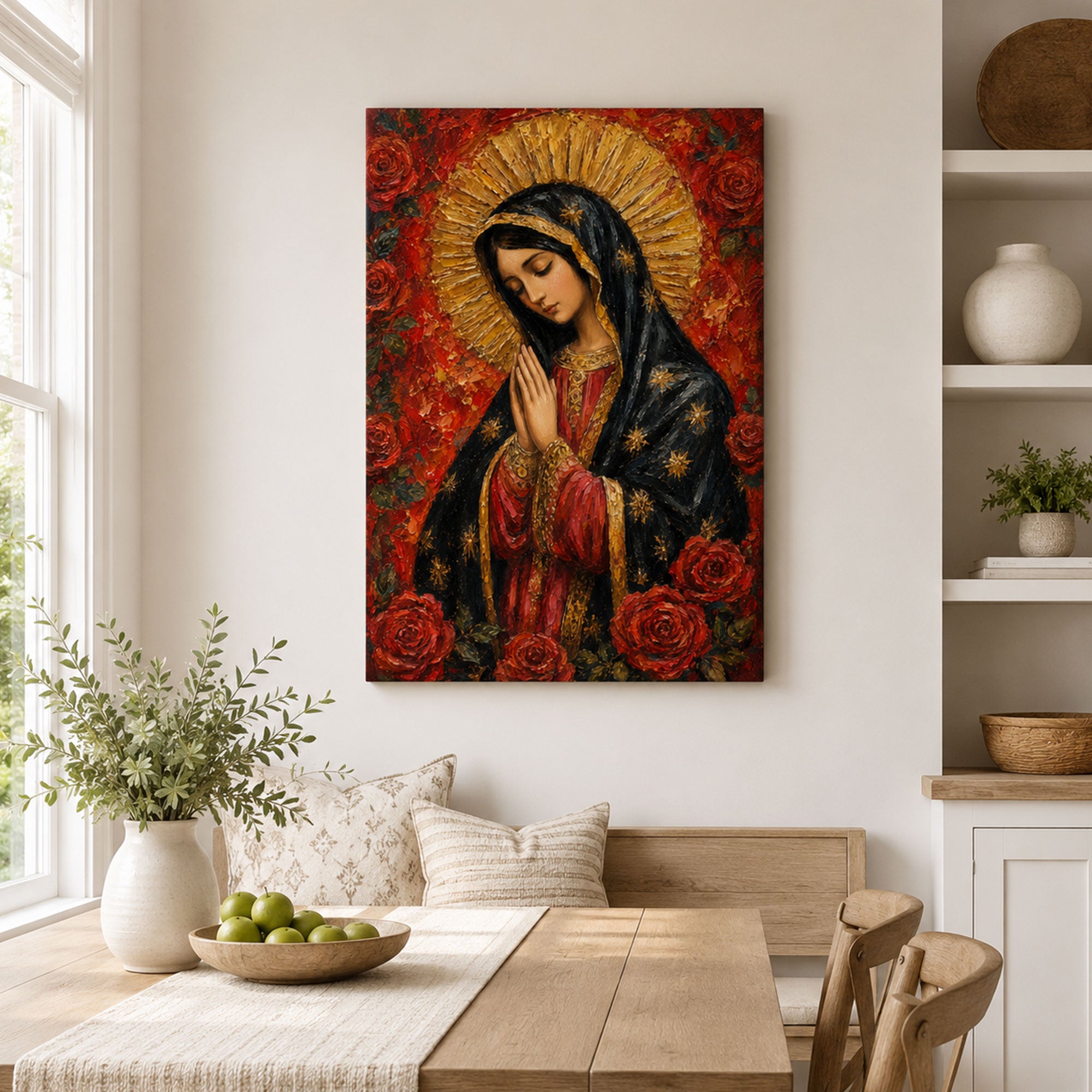 Our Lady of Guadalupe with Roses Canvas Print, Virgin Mary Catholic Wall Decor, Marian Faith Gift