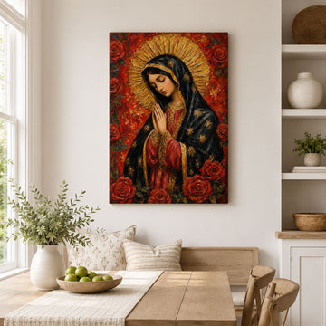 Our Lady of Guadalupe with Roses Canvas Print, Virgin Mary Catholic Wall Decor, Marian Faith Gift