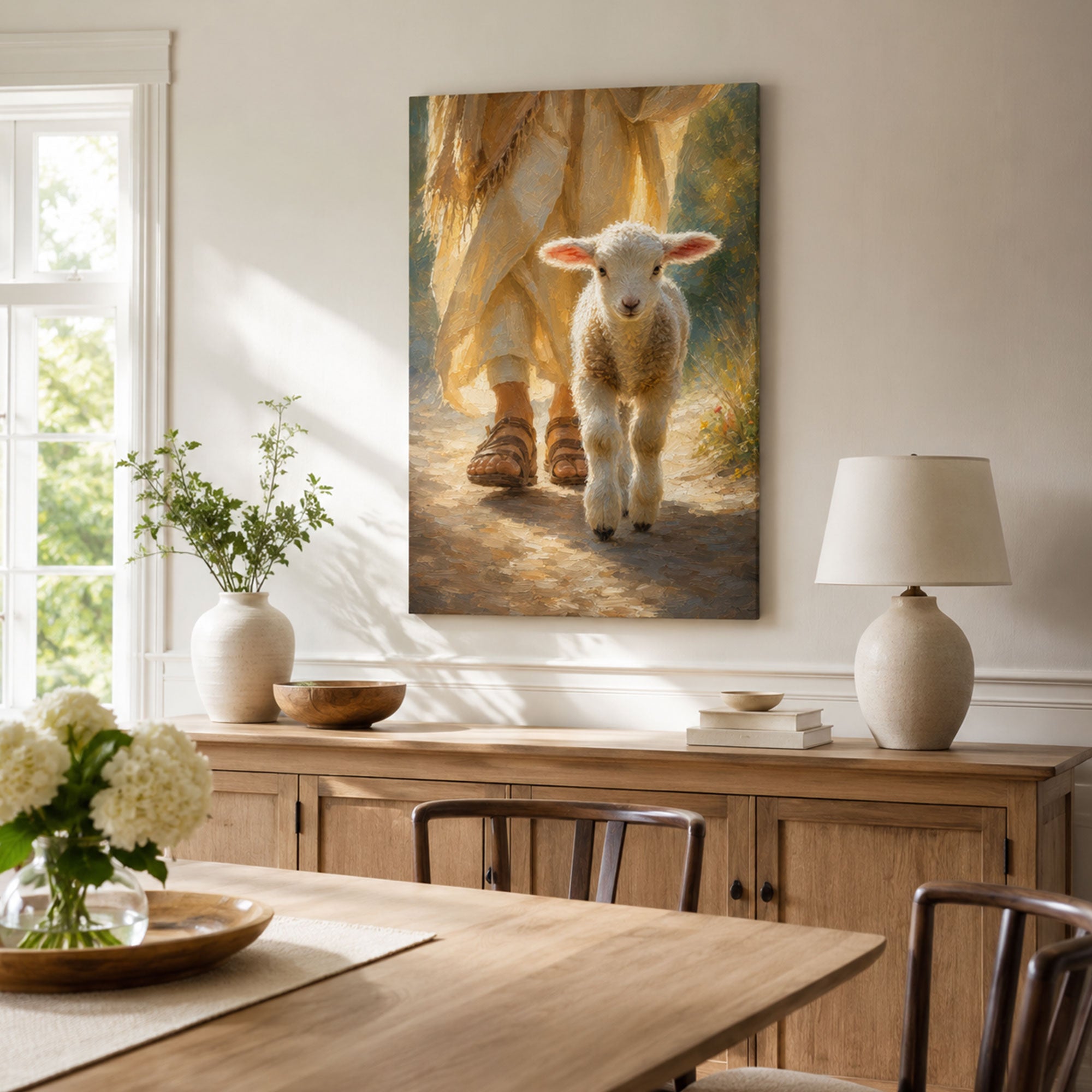 Follow Me Jesus and Lamb Canvas Print, Good Shepherd Christian Wall Decor, Faith Gift