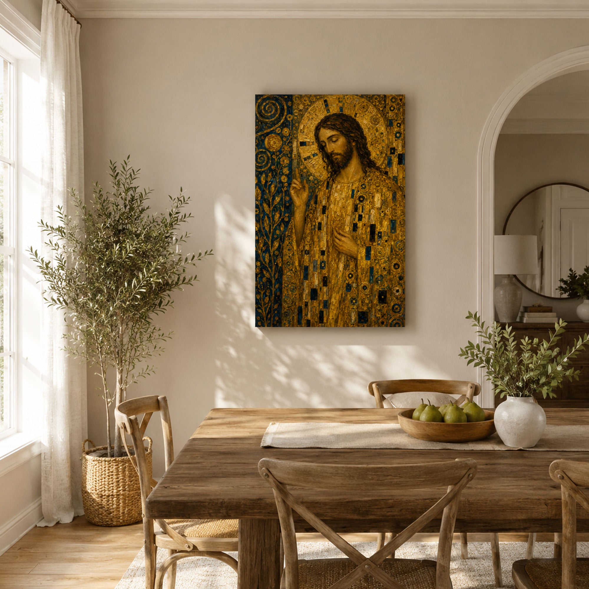 Jesus Christ Golden Mosaic Canvas Print, Sacred Christian Wall Decor, Catholic Faith Gift