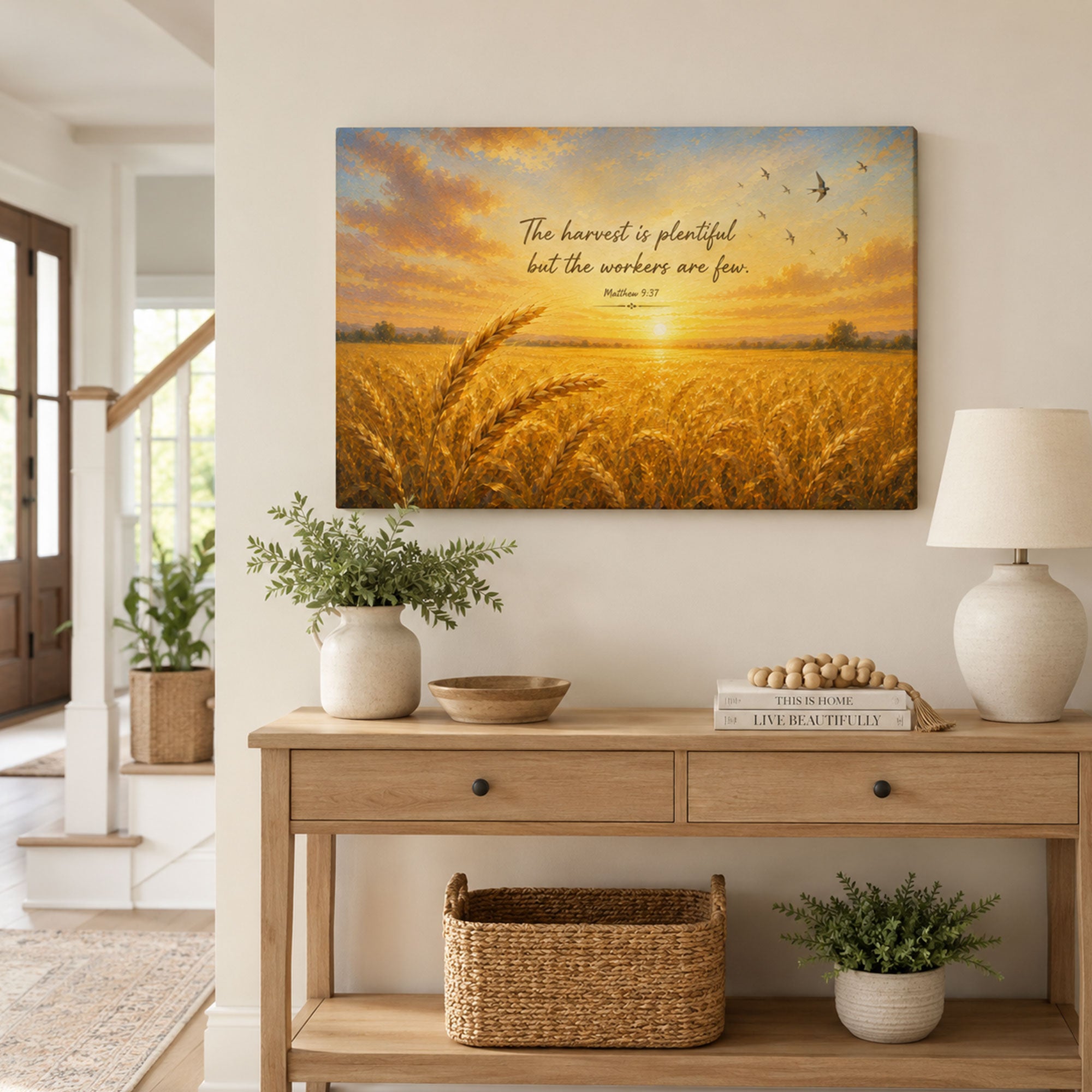 The Harvest Is Plentiful Canvas Print, Matthew 9:37 Bible Verse, Christian Wall Decor