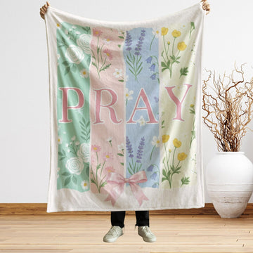 Christian Fleece Prayer Blanket with Floral Design, Faith Based Throw for Women, Inspirational Scripture Gift, Religious Home Decor