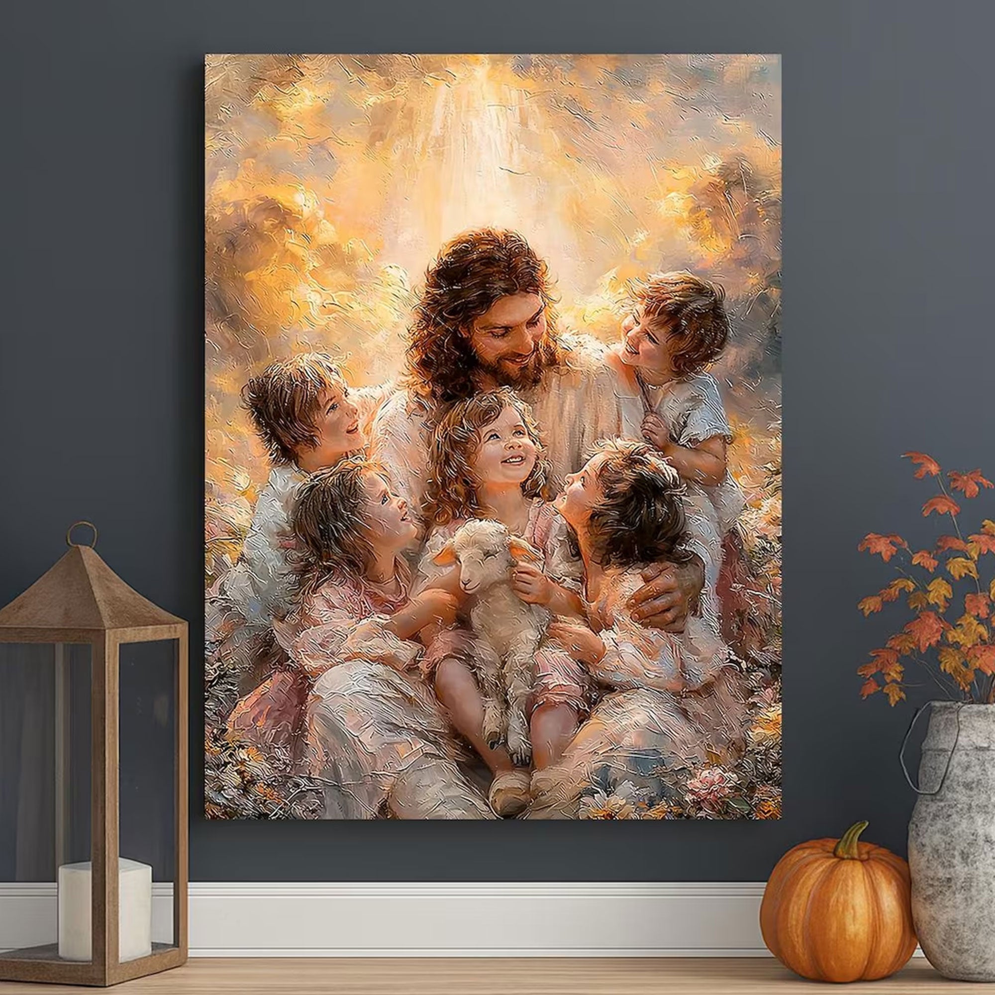Jesus with Children Canvas Wall Art Christian Faith Nursery Decor Inspirational Family Home Artwork