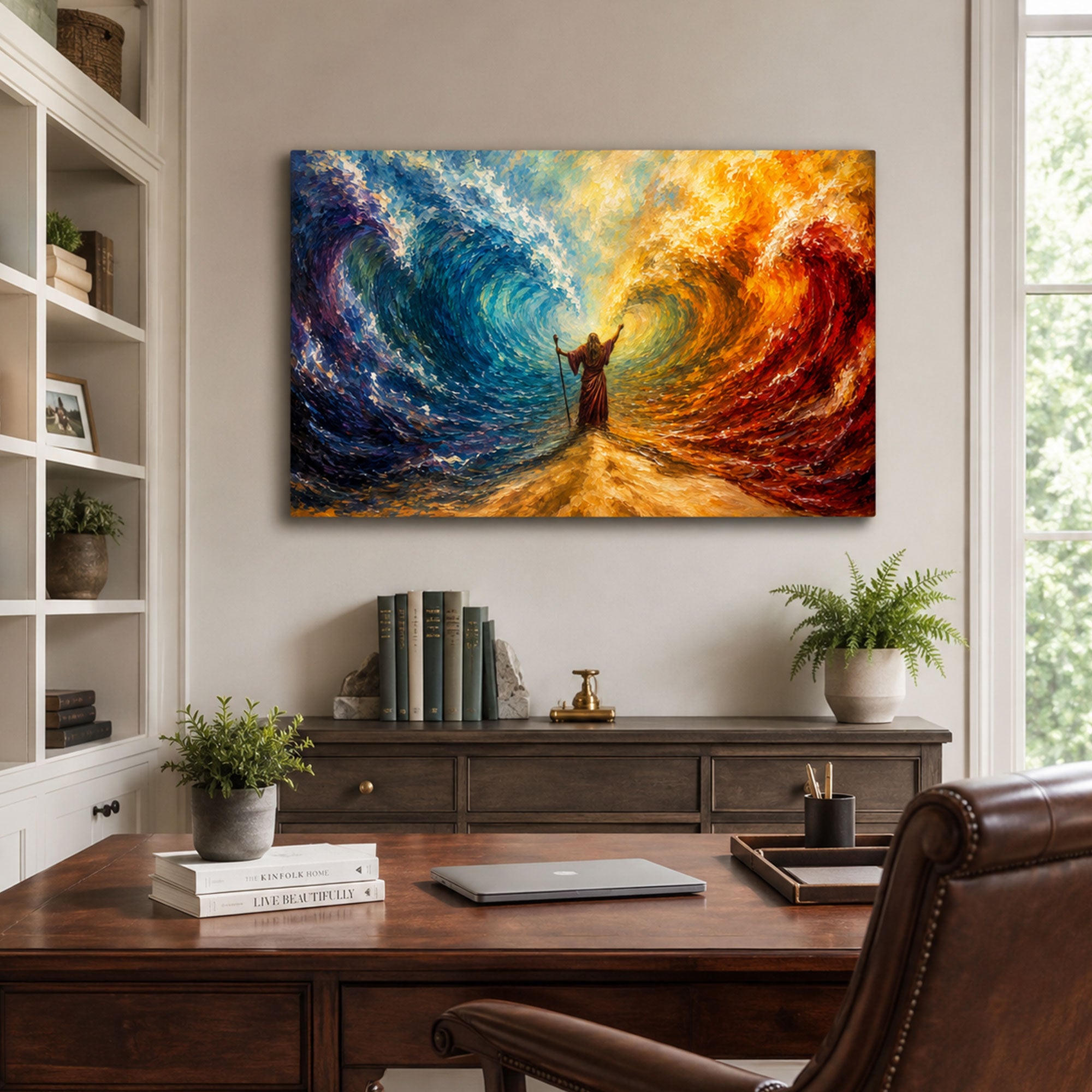 Moses Parting the Red Sea Canvas Print, Colorful Biblical Miracle Wall Art, Christian Faith Home Decor Gift