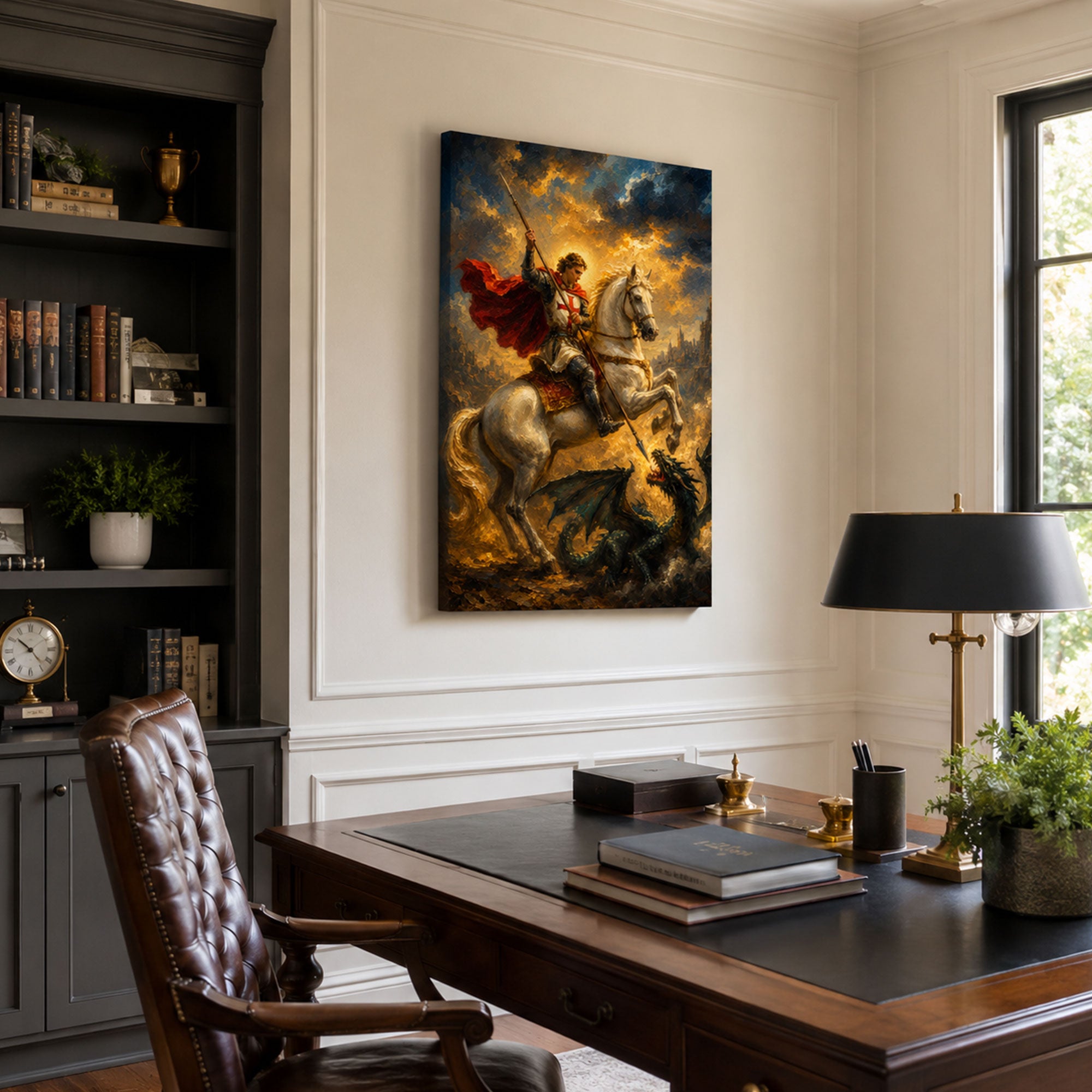 Saint George Spear of Faith Canvas Print, Stormlit Catholic Decor