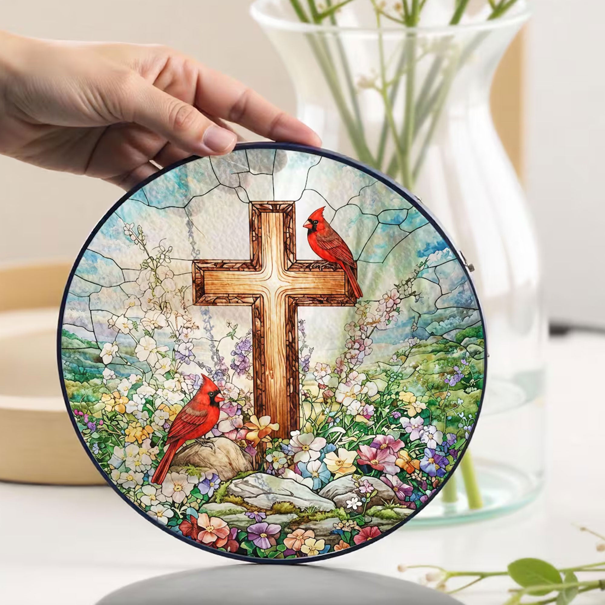 Jesus Stained Glass Suncatcher, Christian Window Hanging Decor, Religious Faith Gift, Spiritual Home Ornament