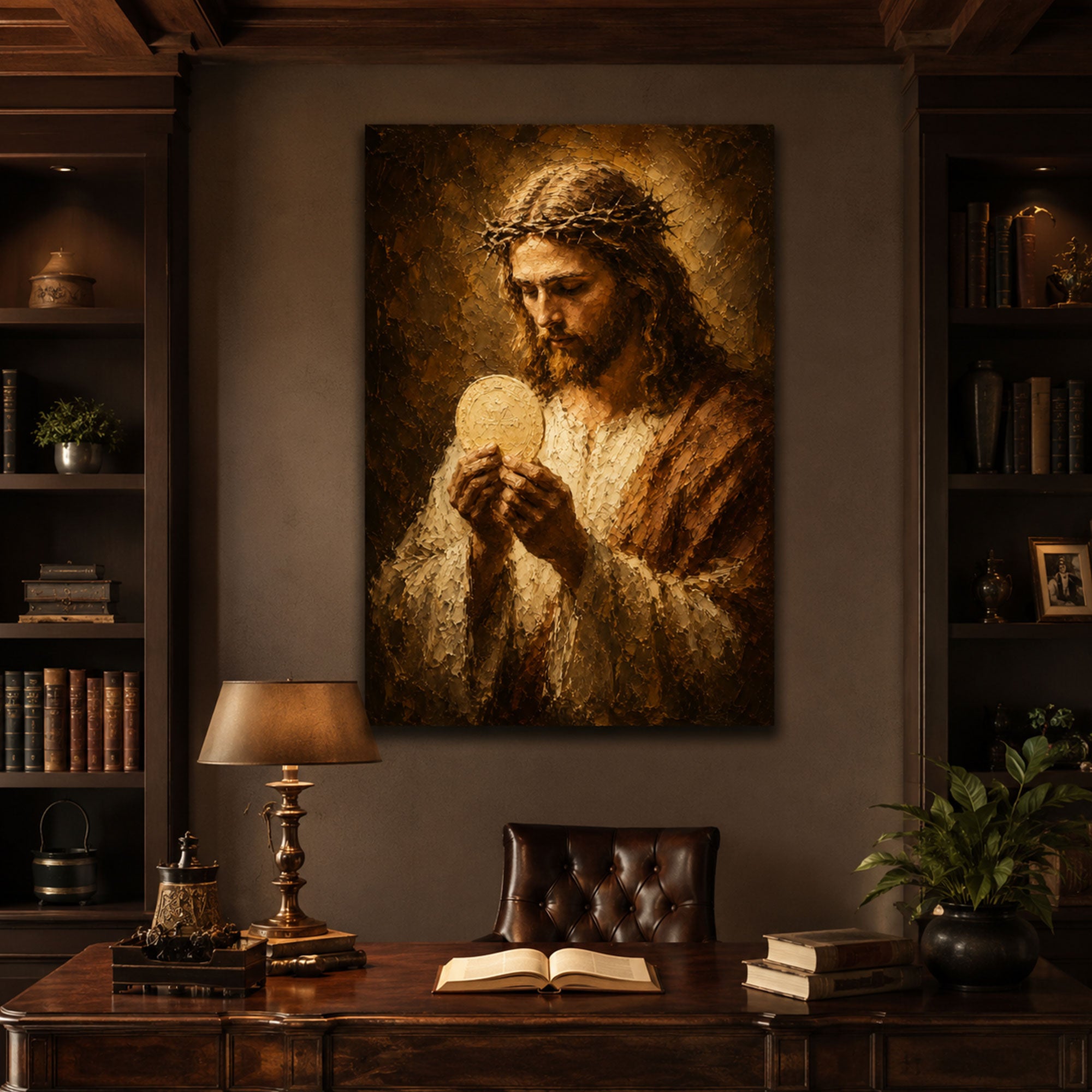 Jesus Holding the Holy Eucharist Canvas Print, Catholic Eucharistic Wall Art, Christ with Sacred Host, Religious Christian Home Decor