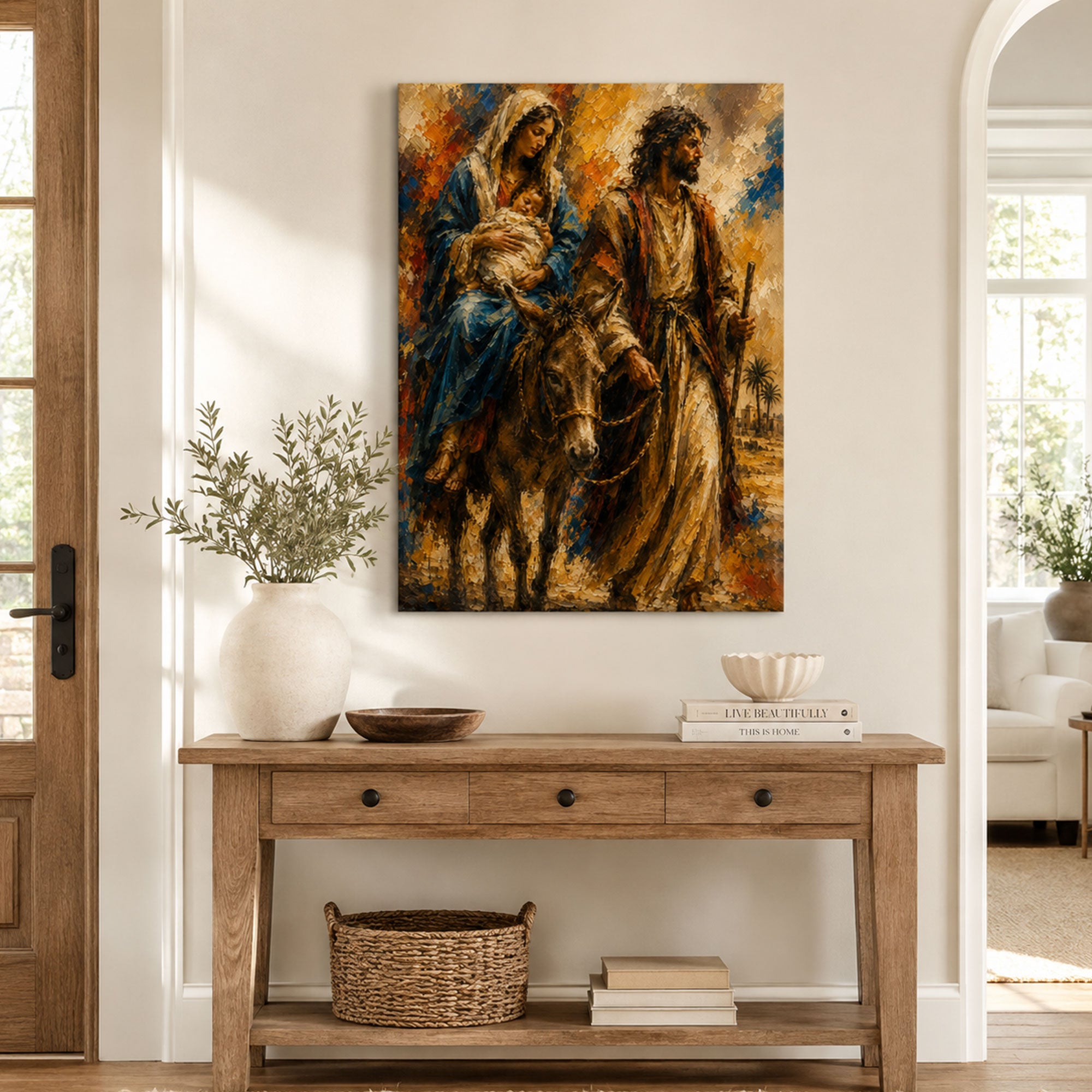 Flight into Egypt Canvas Print, Holy Family Catholic Wall Decor, Christian Faith Gift