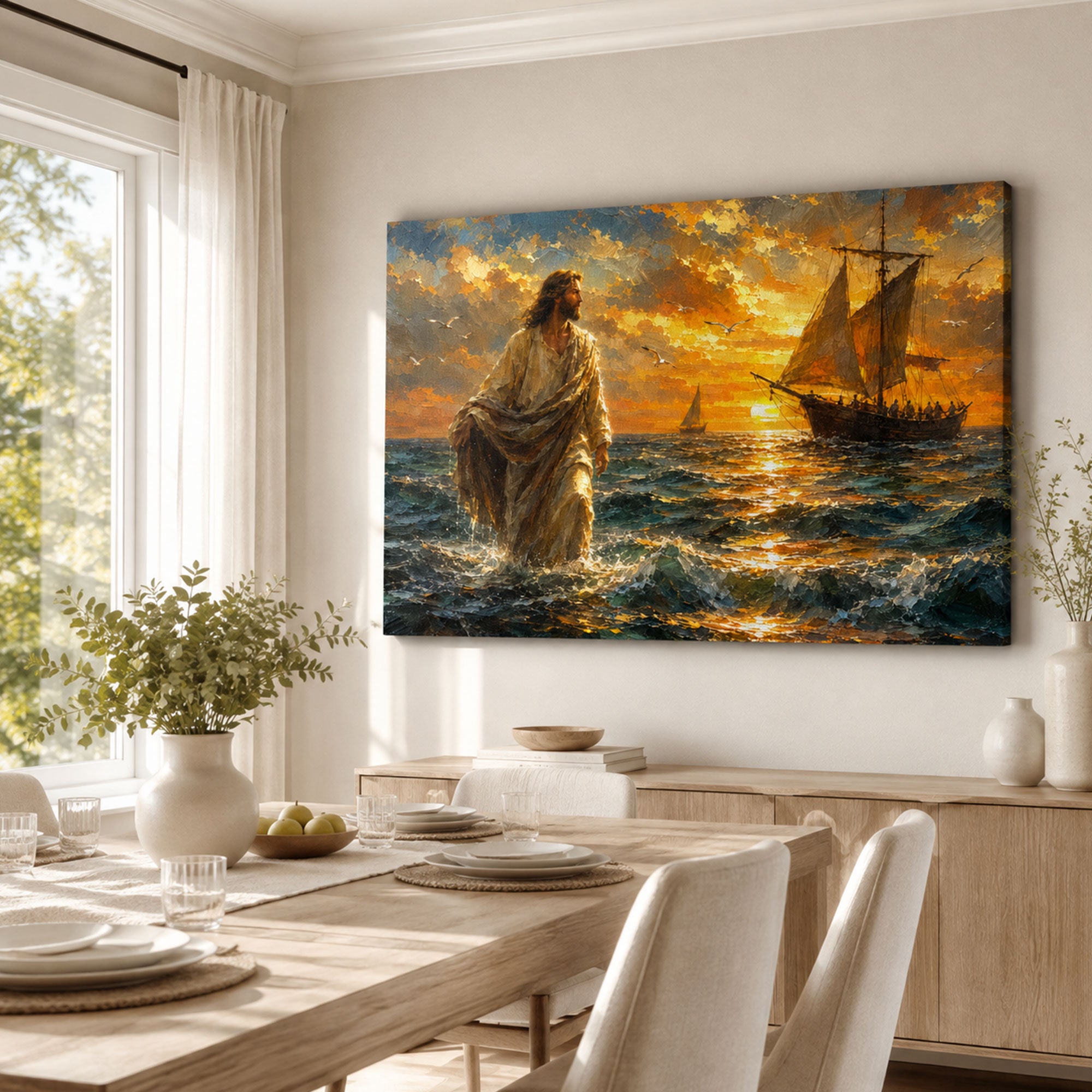Jesus Walking on Water Canvas Print, Matthew 14:25 Christian Wall Decor, Walk by Faith Gift