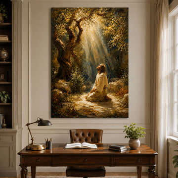 Jesus Praying in Gethsemane Canvas Print, Christian Wall Art, Peaceful Faith Home Decor
