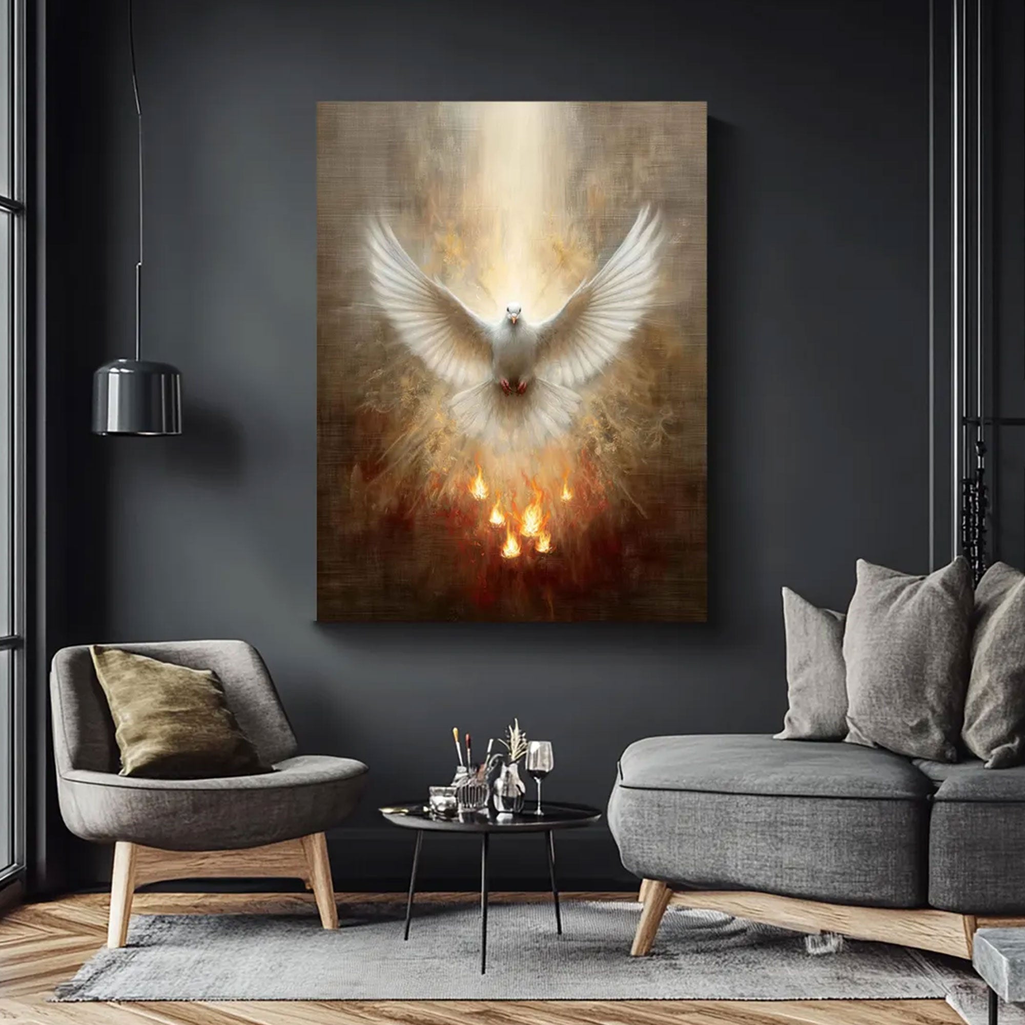 Holy Spirit Dove Canvas Print, Pentecost Fire Christian Wall Art, Religious Faith Decor, Sacred Spiritual Artwork