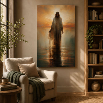 Jesus Walking on Water Canvas Print, Peaceful Christian Wall Art, Faith Home Decor