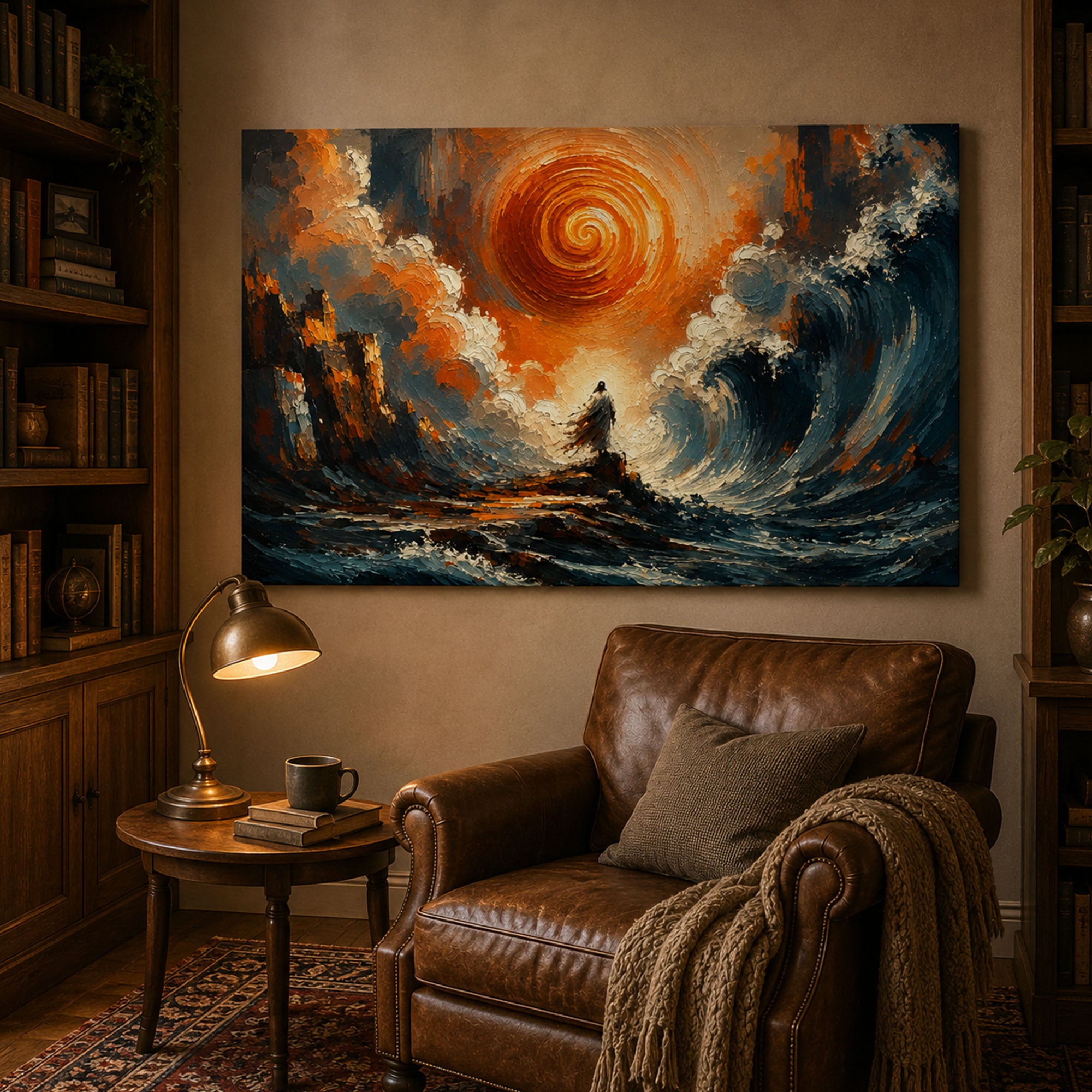 Jesus Calming the Storm Canvas Print, Christian Ocean Wall Art, Faith Home Decor