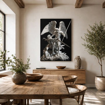 Saint Michael Defeating Satan Canvas Print, Archangel Warrior Catholic Wall Decor, Protection Faith Gift