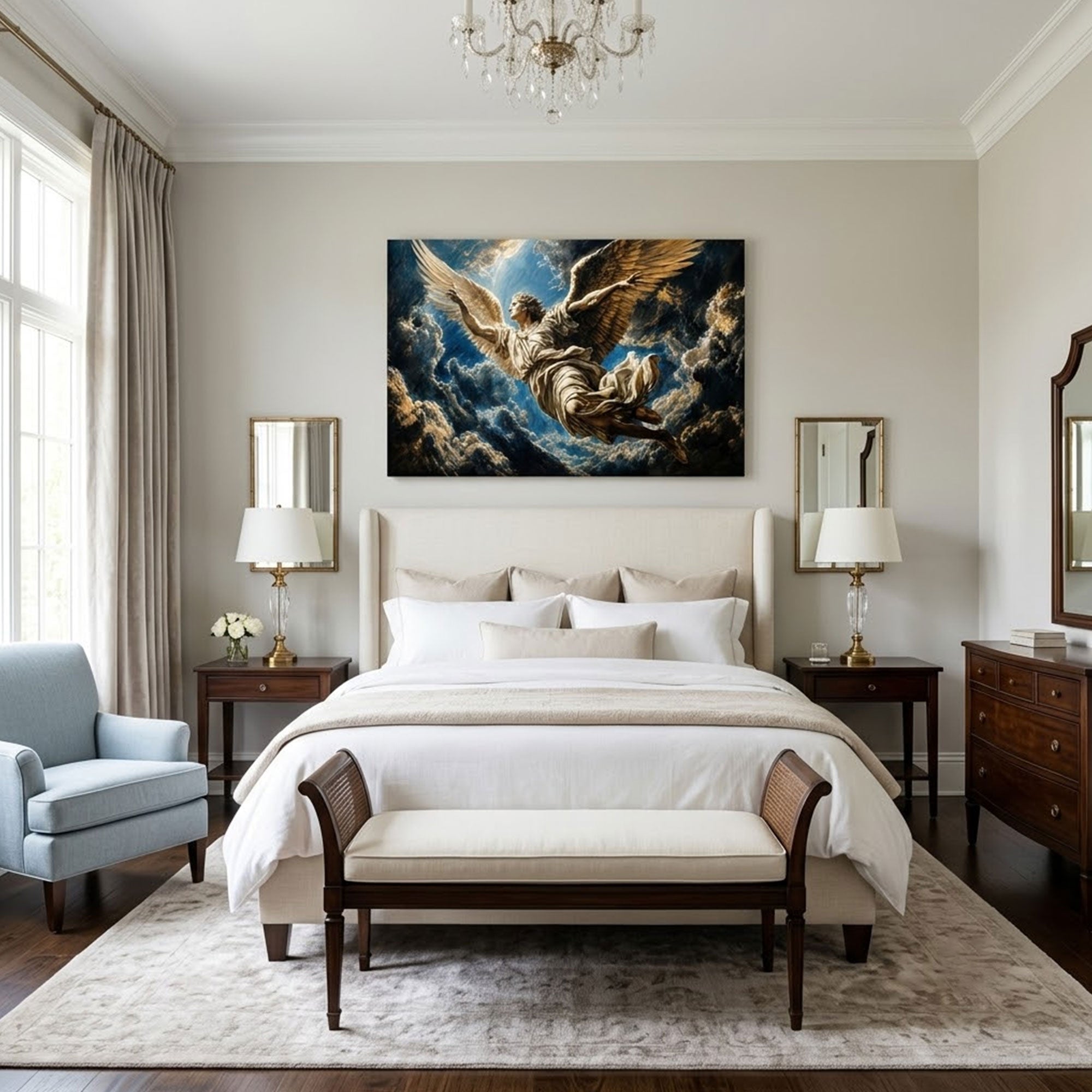 Heavenly Angel in Flight Canvas Print, Christian Celestial Wall Art, Classic Faith Home Decor Gift