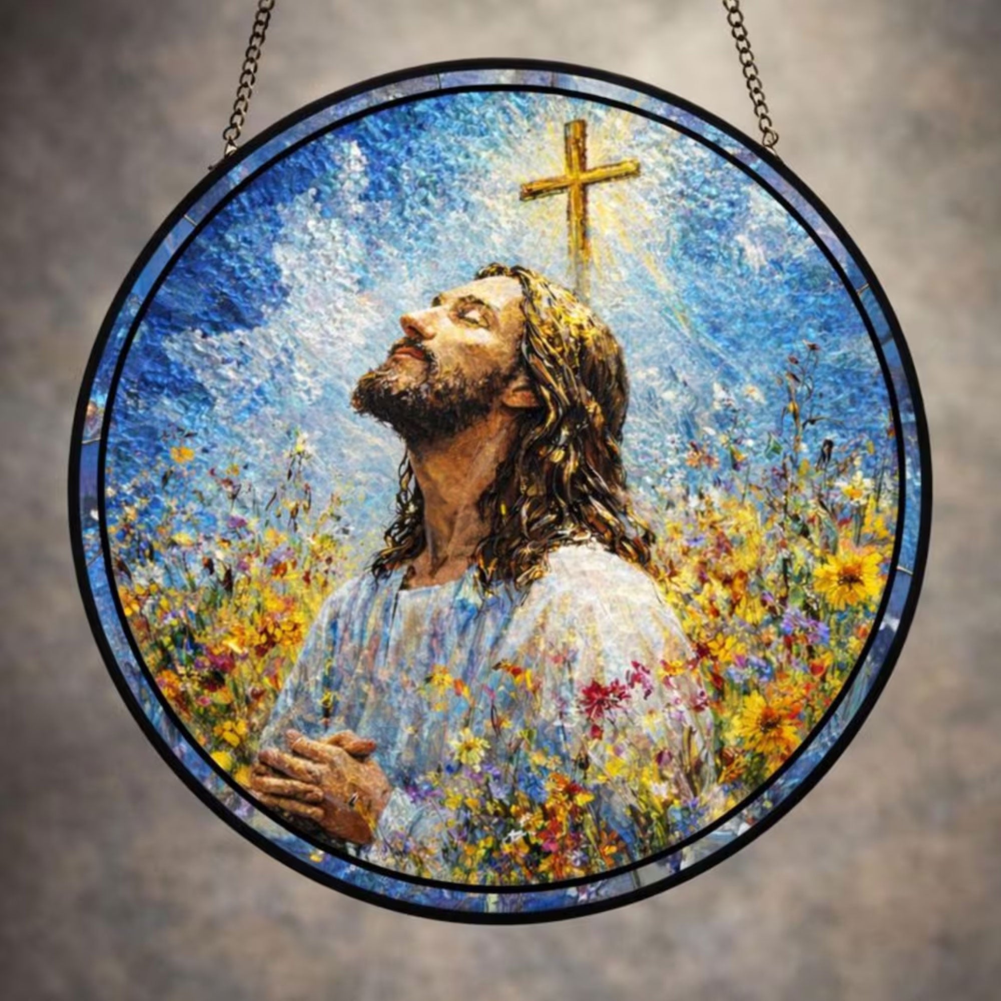 Jesus Christ Stained Glass Suncatcher, Faith Inspired Christian Window Hanging, Religious Home Decor Gift