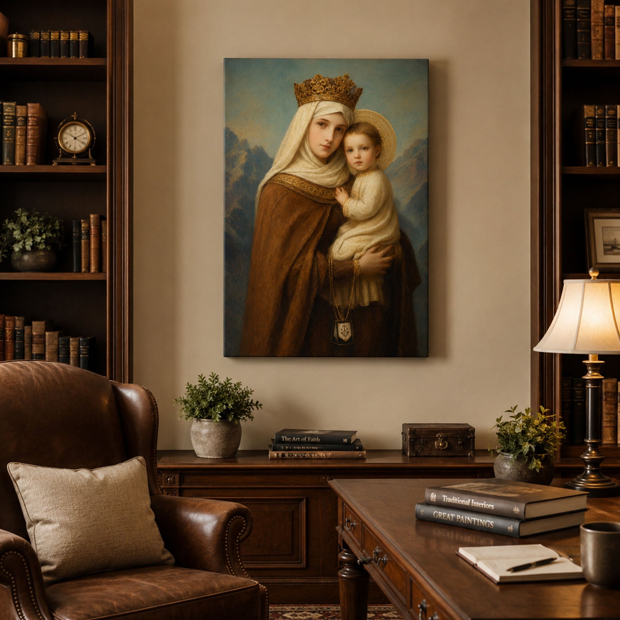 Our Lady of Mount Carmel Canvas Print, Catholic Virgin Mary with Child Jesus Wall Art Gift