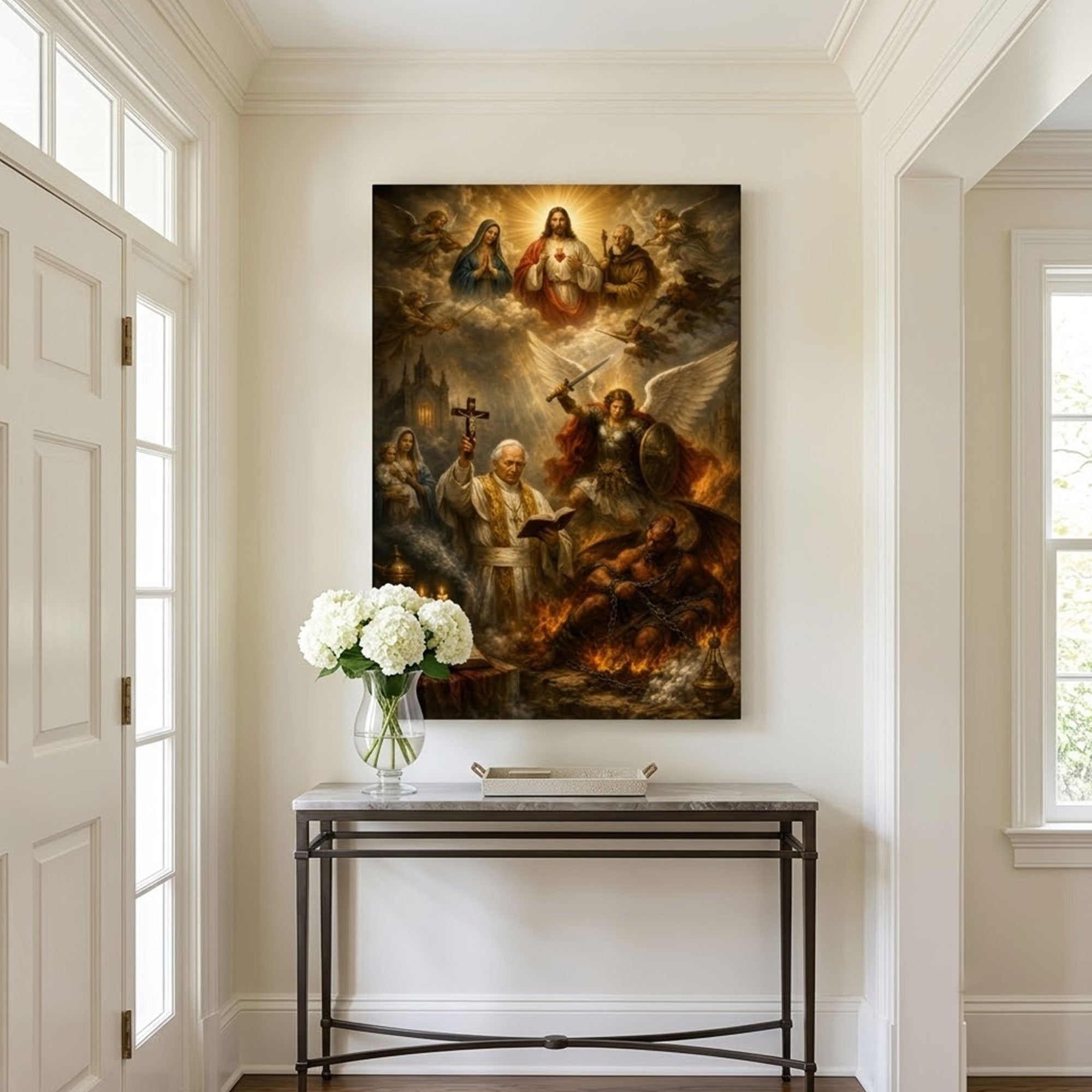 Saint Michael Prayer with Pope Leo XIII Canvas Print, Catholic Faith Art