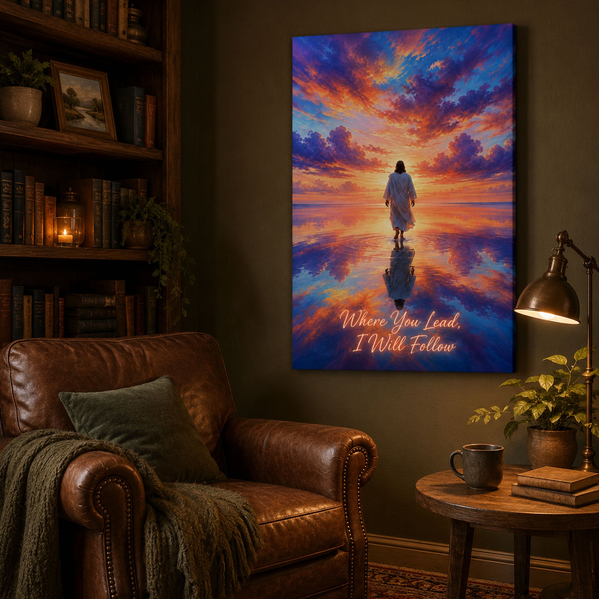 Where You Lead, I Will Follow Canvas Print, Jesus Walking on Water Christian Wall Art, Inspirational Faith Decor